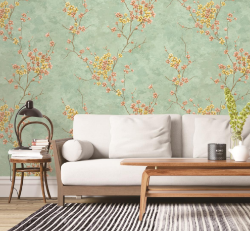 Elegant Floral Mint Green Wallpaper for Living Room & Bedroom Décor
