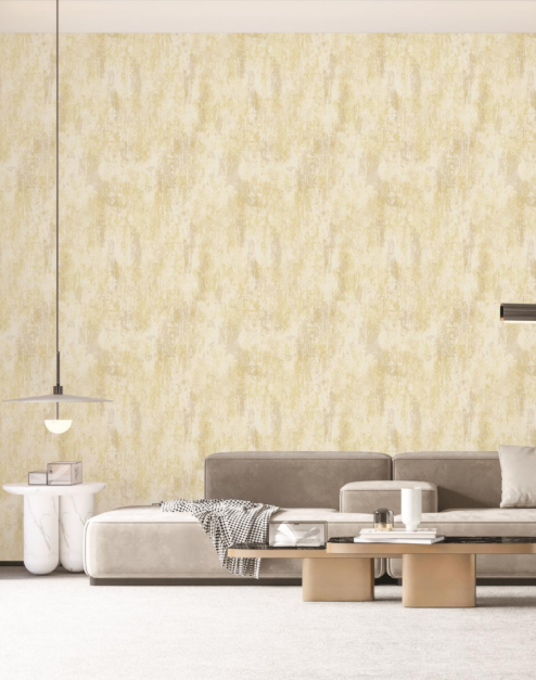 Modern Industrial Distressed Concrete Wallpaper in Golden Ochre Glue -Adhesive