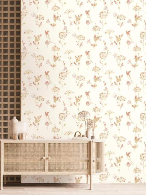 Elegant Dainty Meadow Wildflower Pattern Pastel Floral Wallpaper Glue -Adhesive