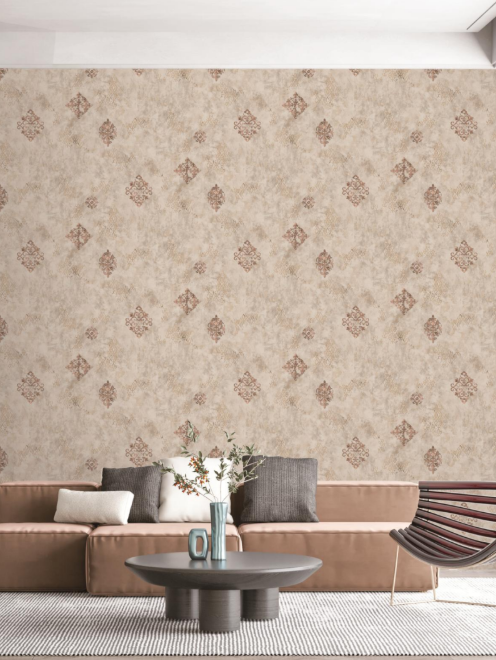 Luxury Antique Damask Motif Textured Concrete Wallpaper Glue -Adhesive
