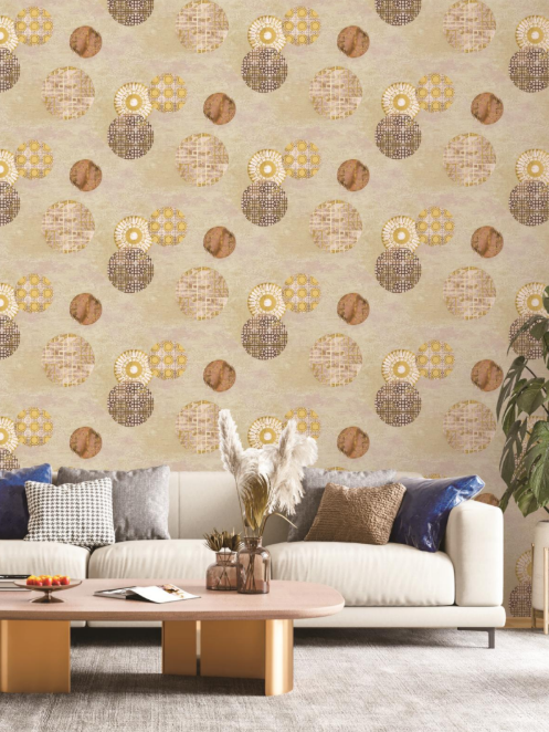 Modern Retro Geometric Circular Abstract Pattern Textured Wallpaper Glue -Adhesive