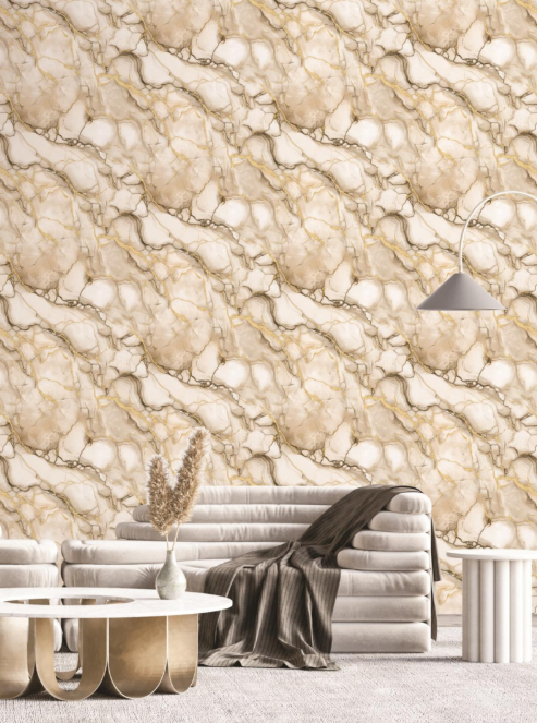 Luxury Imperial Calacatta Gold Marble Liquid Texture Wallpaper Glue -Adhesive
