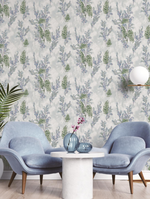 Elegant Vintage Lavender and Botanical Fern Watercolor Wallpaper Glue -Adhesive