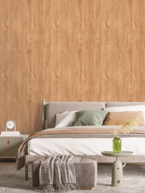 Natural Light Oak Wood Grain Panel Effect Wallpaper Glue -Adhesive