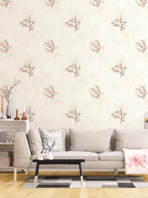 Minimalist Japanese Cherry Blossom Branch Pattern Wallpaper Glue -Adhesive