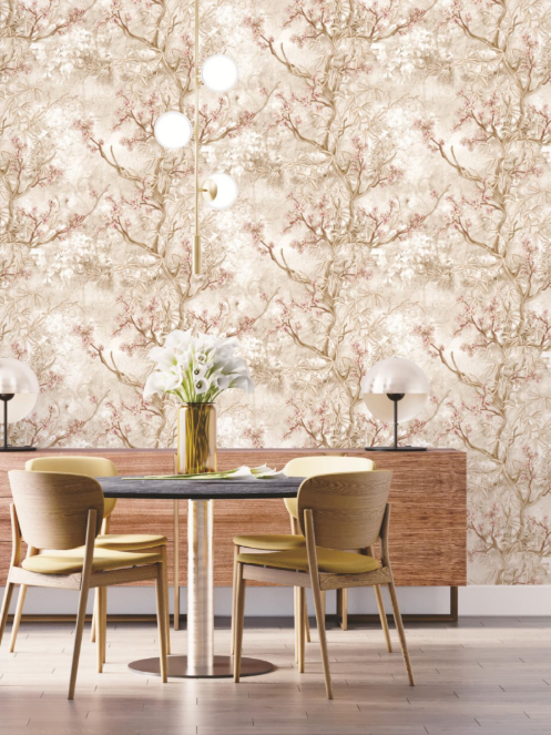Luxury Vintage Chinoiserie Cherry Blossom Distressed Mural Wallpaper Glue -Adhesive