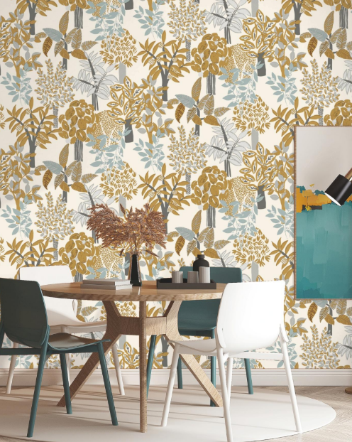 Modern Scandinavian Retro Abstract Jungle Forest Pattern Wallpaper Glue -Adhesive