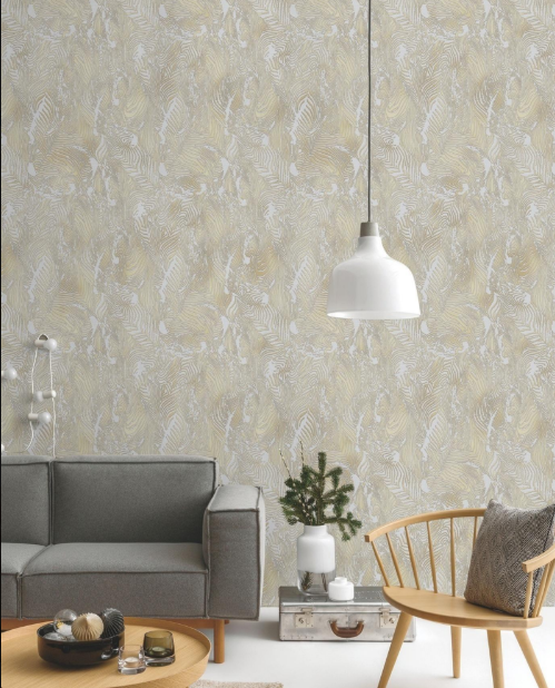 Luxury Metallic Gold Tropical Fan Palm Leaf Textured Abstract Wallpaper