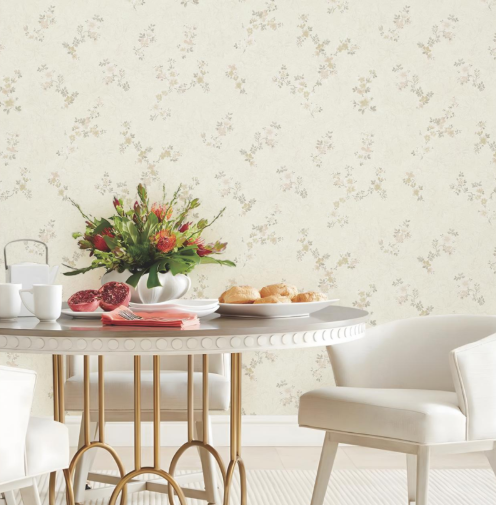 Luxury French Country Cottage Petite Floral Sprig Textured Wallpaper Glue -Adhesive