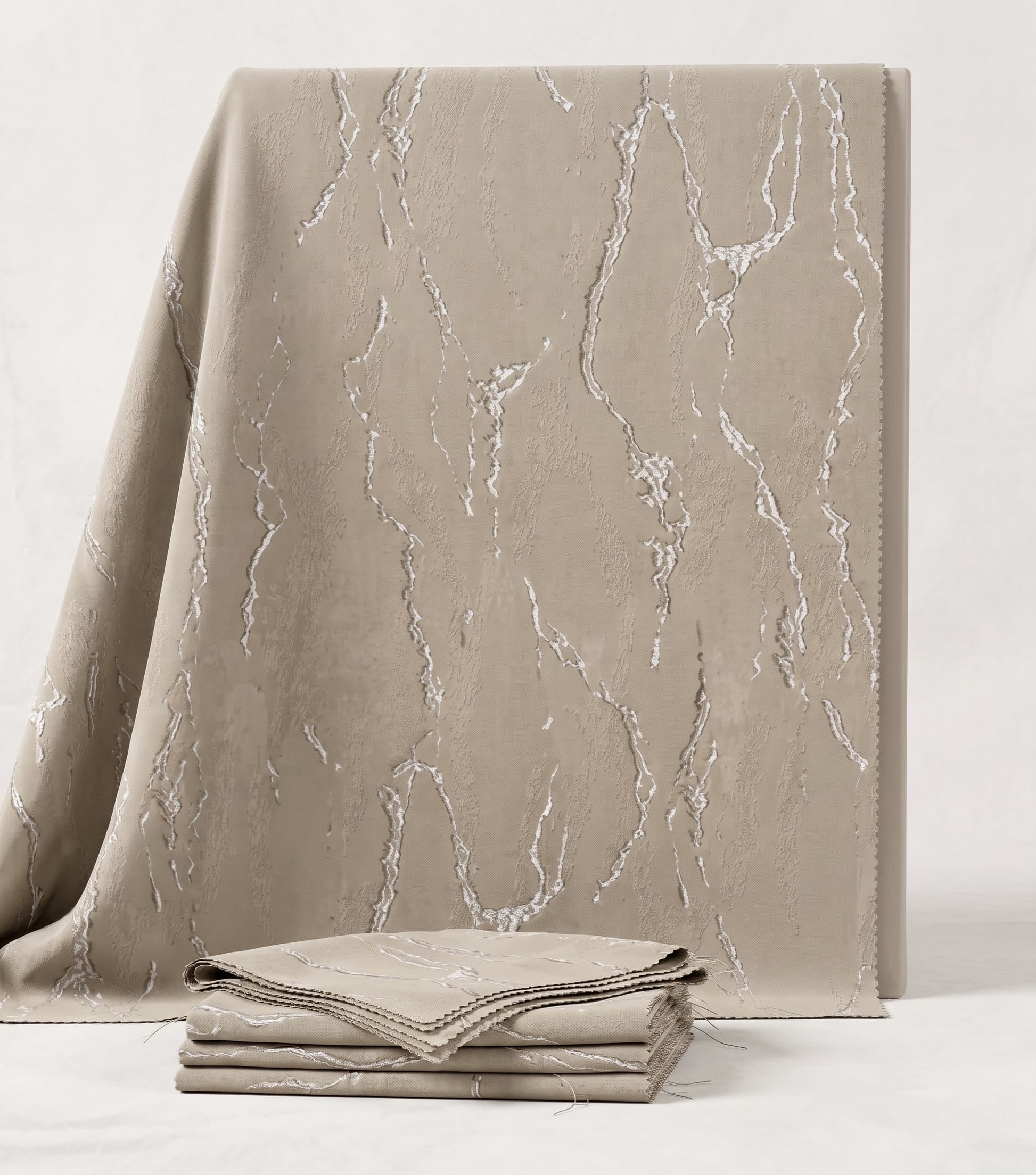 Premium Unstitched Curtain Fabric Material with Luxury Metallic Silver Vein Marble Texture Patterns for Custom Window Drapes and Home Living Room Upholstery