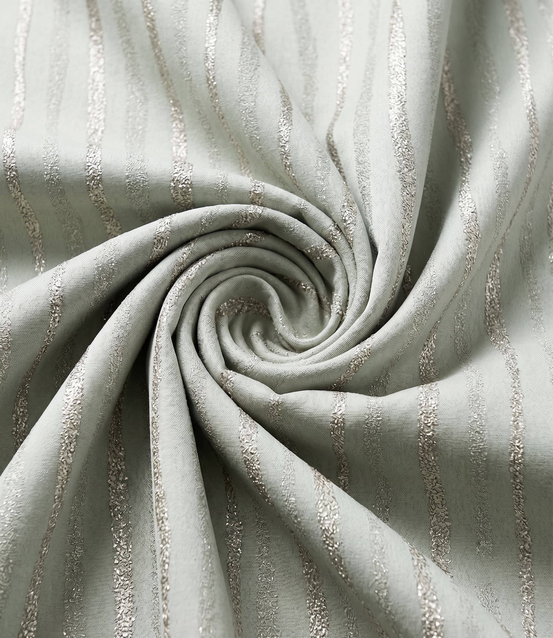 Premium Unstitched Curtain Fabric Material with Luxury Shimmering Silver Vertical Stripe Textures for Custom Sage Green Window Drapes