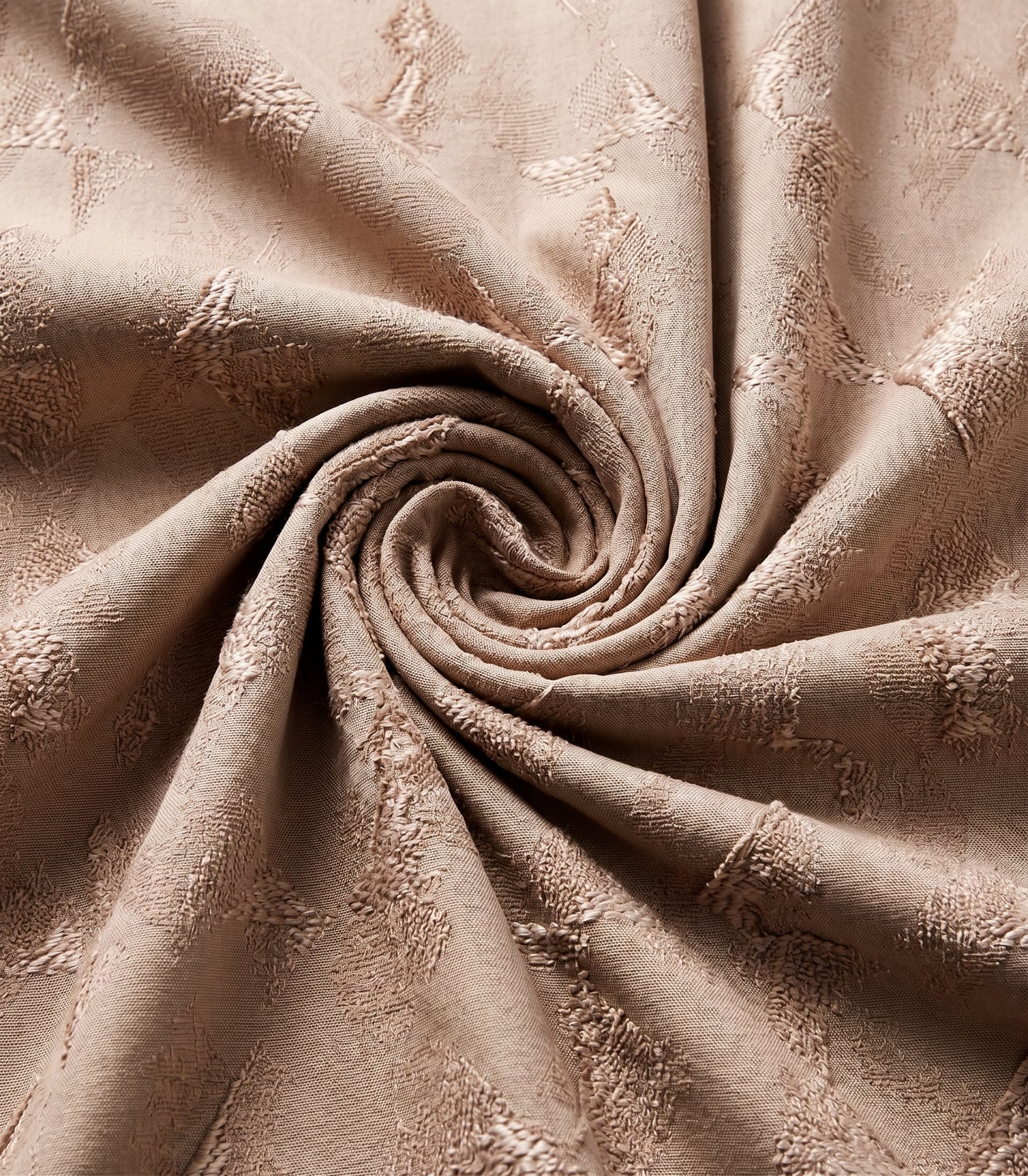 Premium Unstitched Curtain Fabric Material with Rose Gold Taupe Textured Jacquard Geometric Butterfly Patterns for Custom Luxury Window Drapes