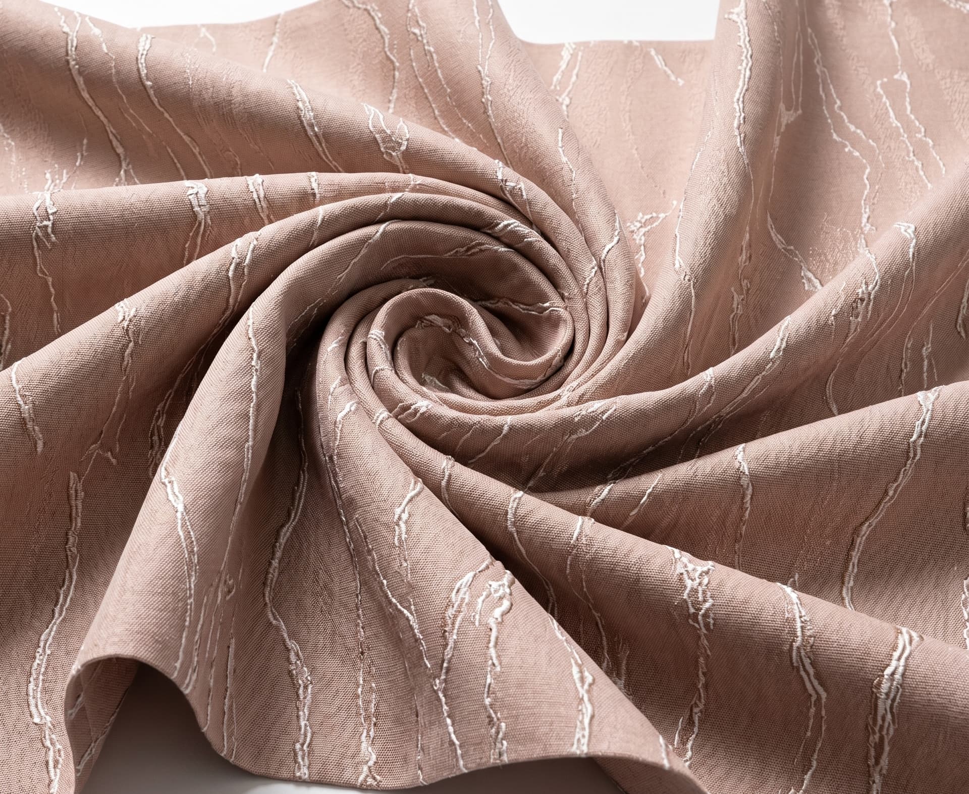 Premium Unstitched Curtain Fabric Material with Luxury Shimmering Silver Vertical Swirl Wave Textures for Custom Dusty Rose Window Drapes