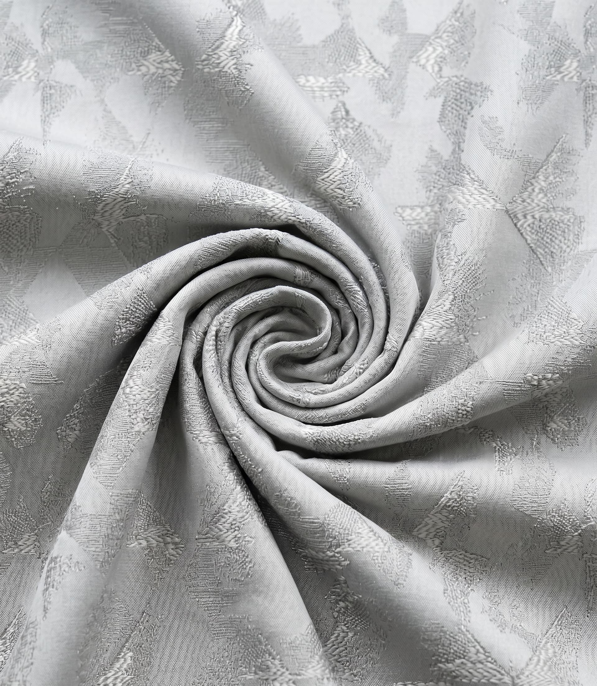 Premium Unstitched Curtain Fabric Material with Luxury Light Silver Grey Textured Jacquard Geometric Butterfly Patterns for Custom Window Drapes