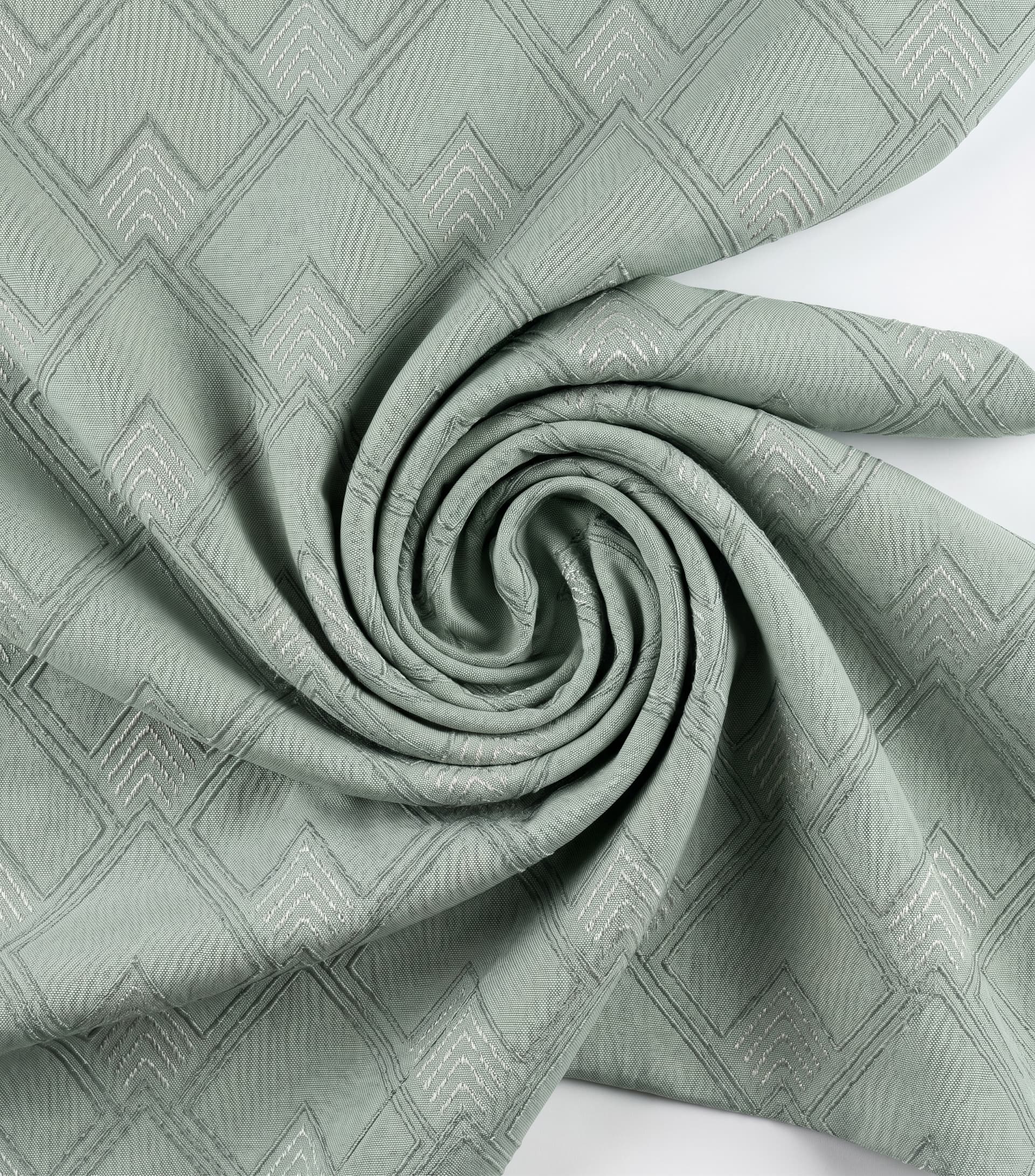 Premium Unstitched Curtain Fabric Material with Luxury Art Deco Chevron Diamond Geometric Pattern for Custom Sage Green Window Drapes