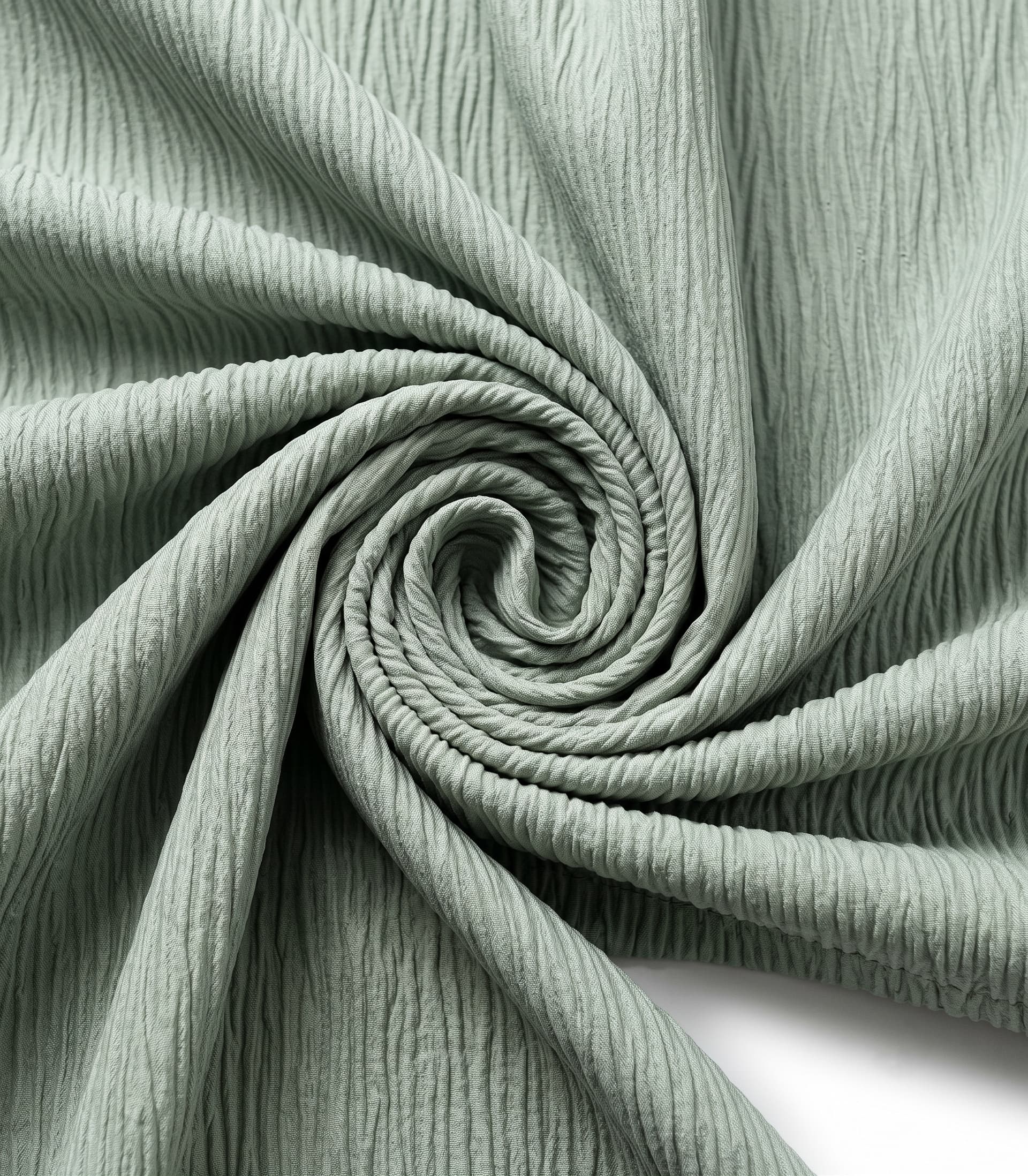 Premium Unstitched Curtain Fabric Material with Luxury Crinkled Plissé Seersucker Texture for Custom Sage Green Window Drapes