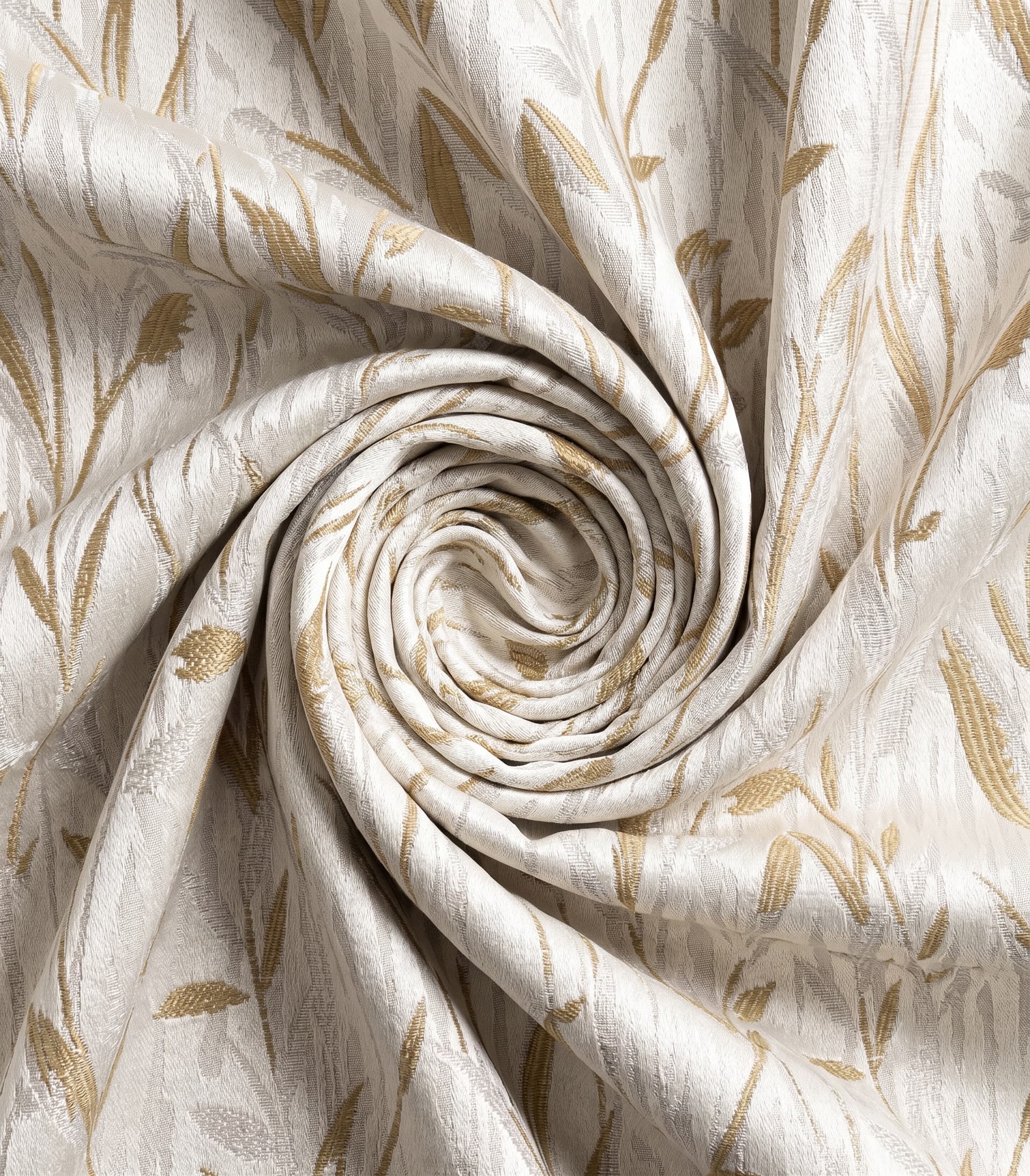 Luxury Botanical Reed Jacquard Drapery Fabric – Premium Textured Gold and Silver Grass Willow Leaf Pattern Material for High-End Custom Curtains & Upholstery (Includes Free Design Consultation & Swatch Service)