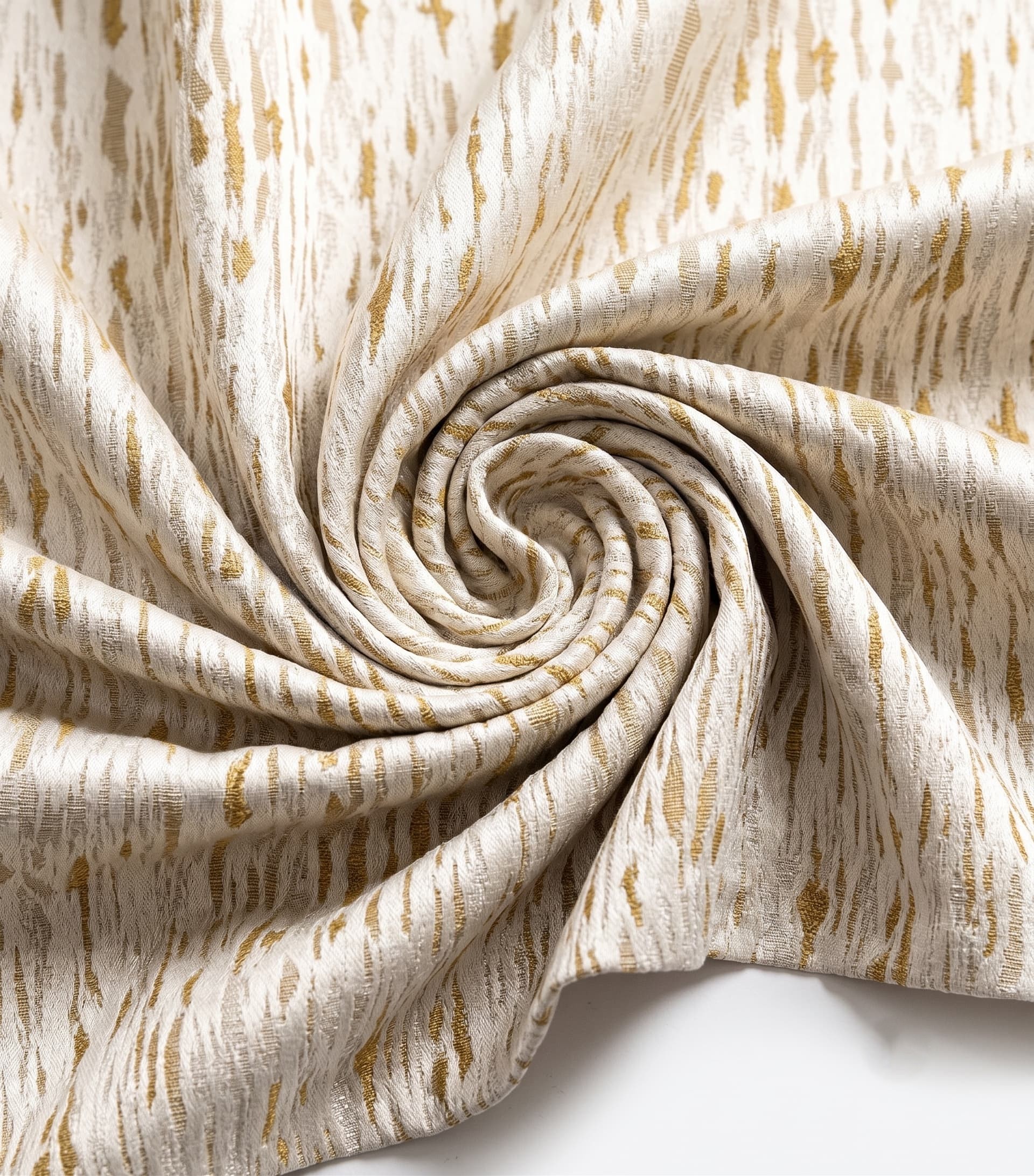 Premium Abstract Distressed Bark Jacquard Fabric – Luxury Textured Gold and Silver Metallic Weathered Stripe Material for High-End Custom Drapery, Curtains, and Accent Upholstery (Includes Free Design Consultation & Swatch Service)