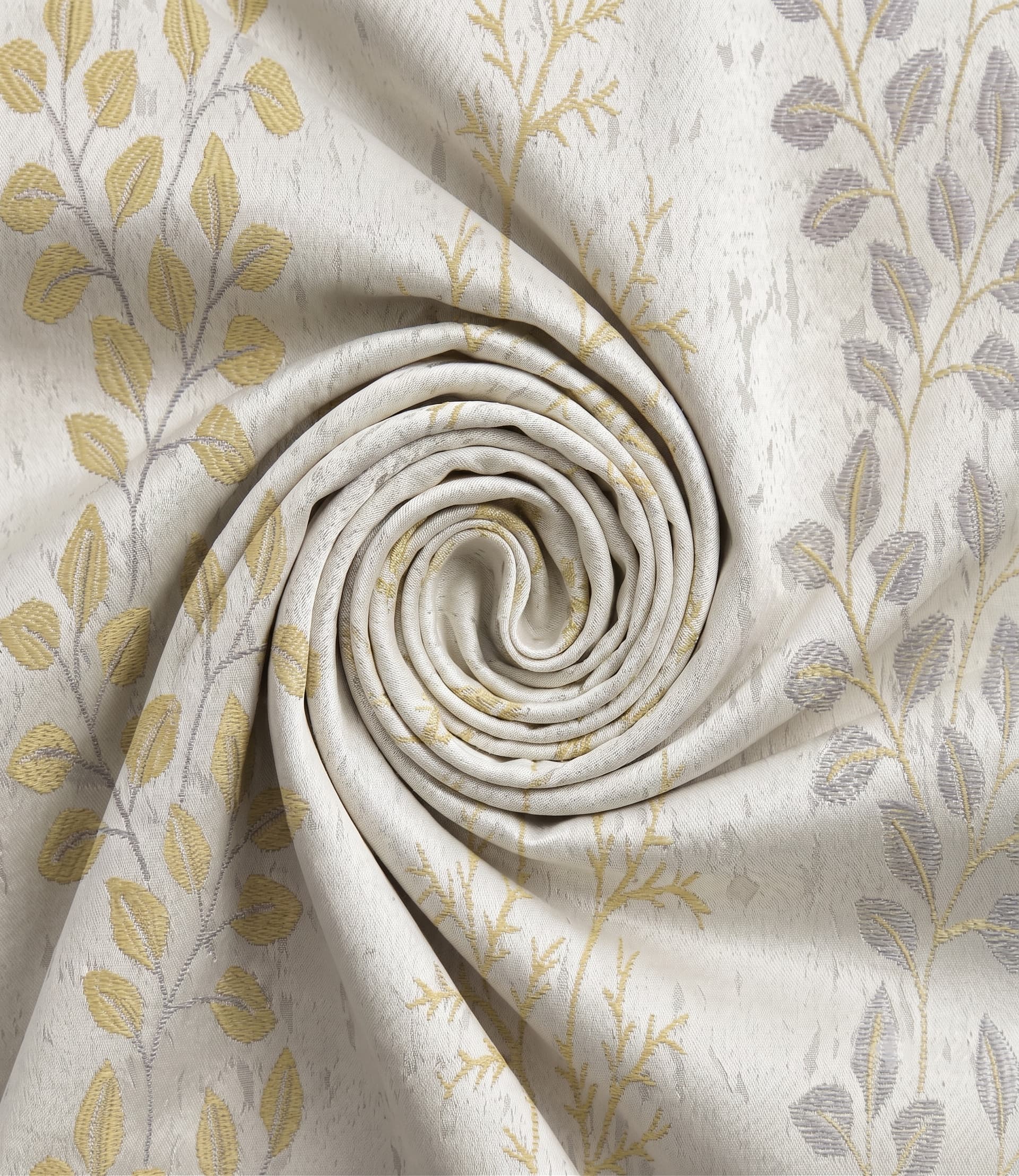 Premium Pastel Floral Trail Jacquard Fabric – Luxury Textured Soft Yellow and Lavender Gray Vine Pattern Material for Elegant Custom Drapery, Curtains, and Home Upholstery (Includes Free Design Consultation & Swatch Service)