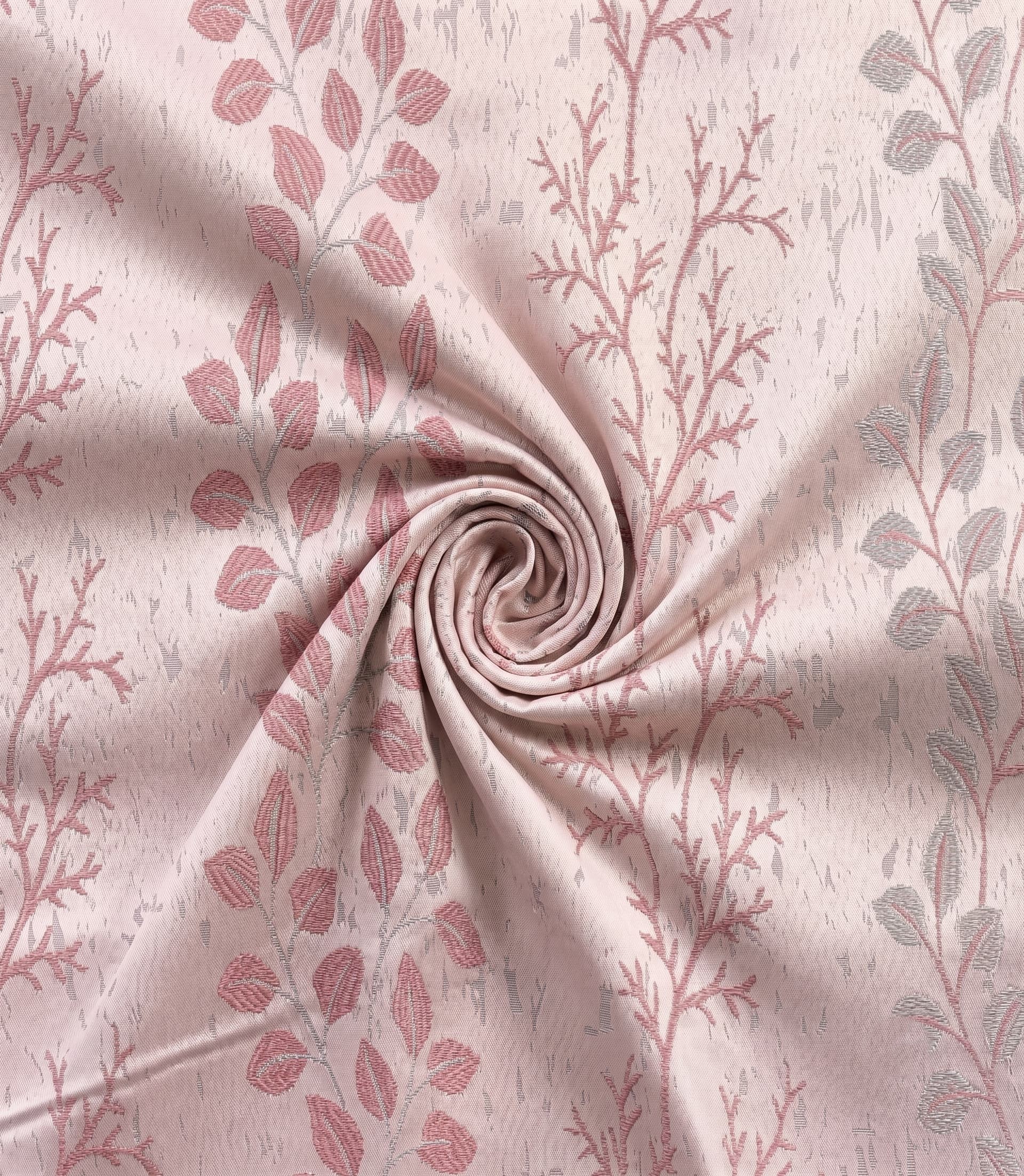Premium Blush Pink Botanical Trail Jacquard Fabric – Luxury Textured Rose Gold and Silver Gray Vine Pattern Material for Elegant Custom Drapery, Curtains, and Home Upholstery (Includes Free Design Consultation & Swatch Service)