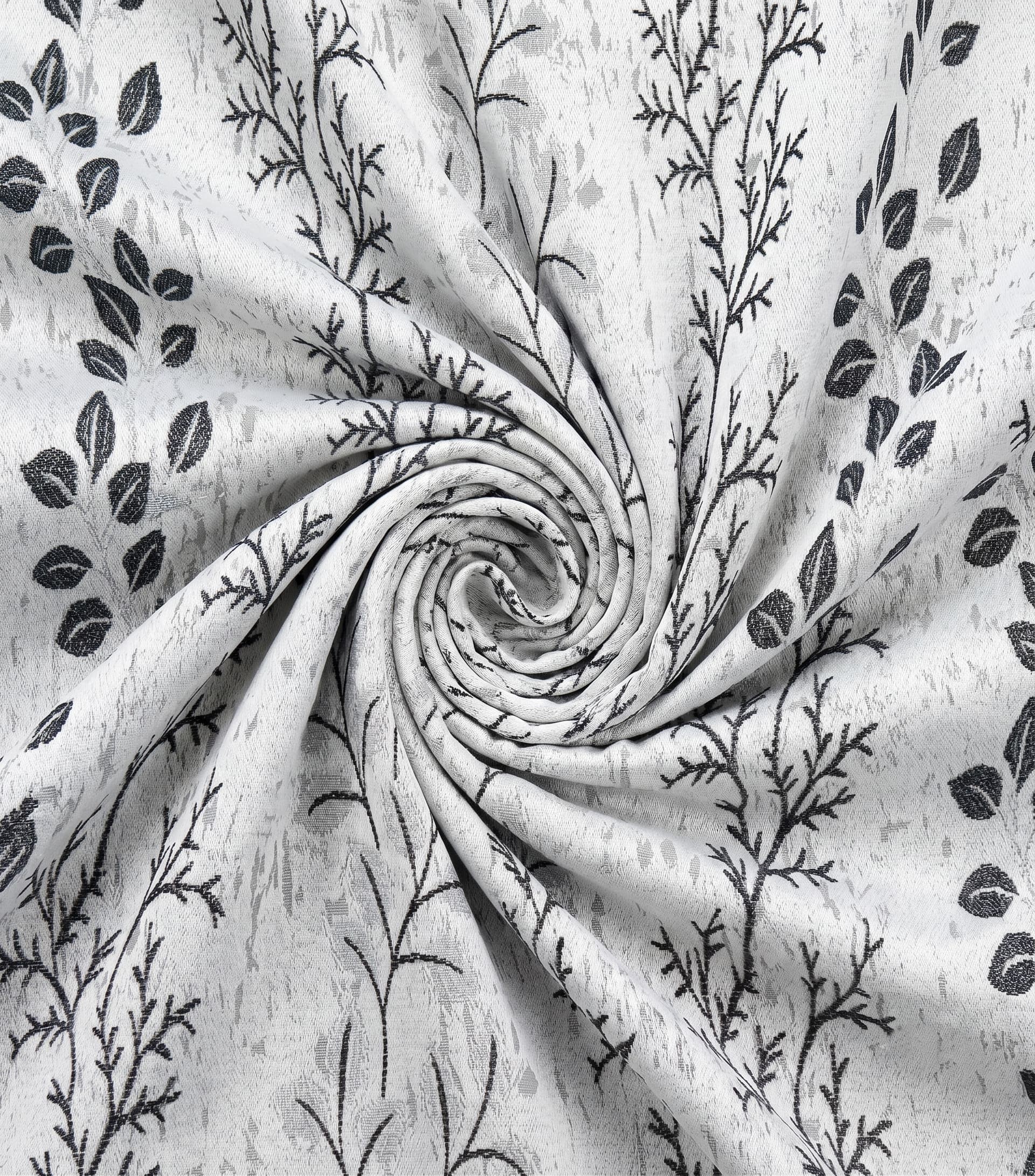 Premium Monochrome Botanical Trail Jacquard Fabric – Luxury Textured Charcoal Black and Silver White Leaf Pattern Material for Elegant Custom Drapery, Curtains, and Home Upholstery (Includes Free Design Consultation & Swatch Service)