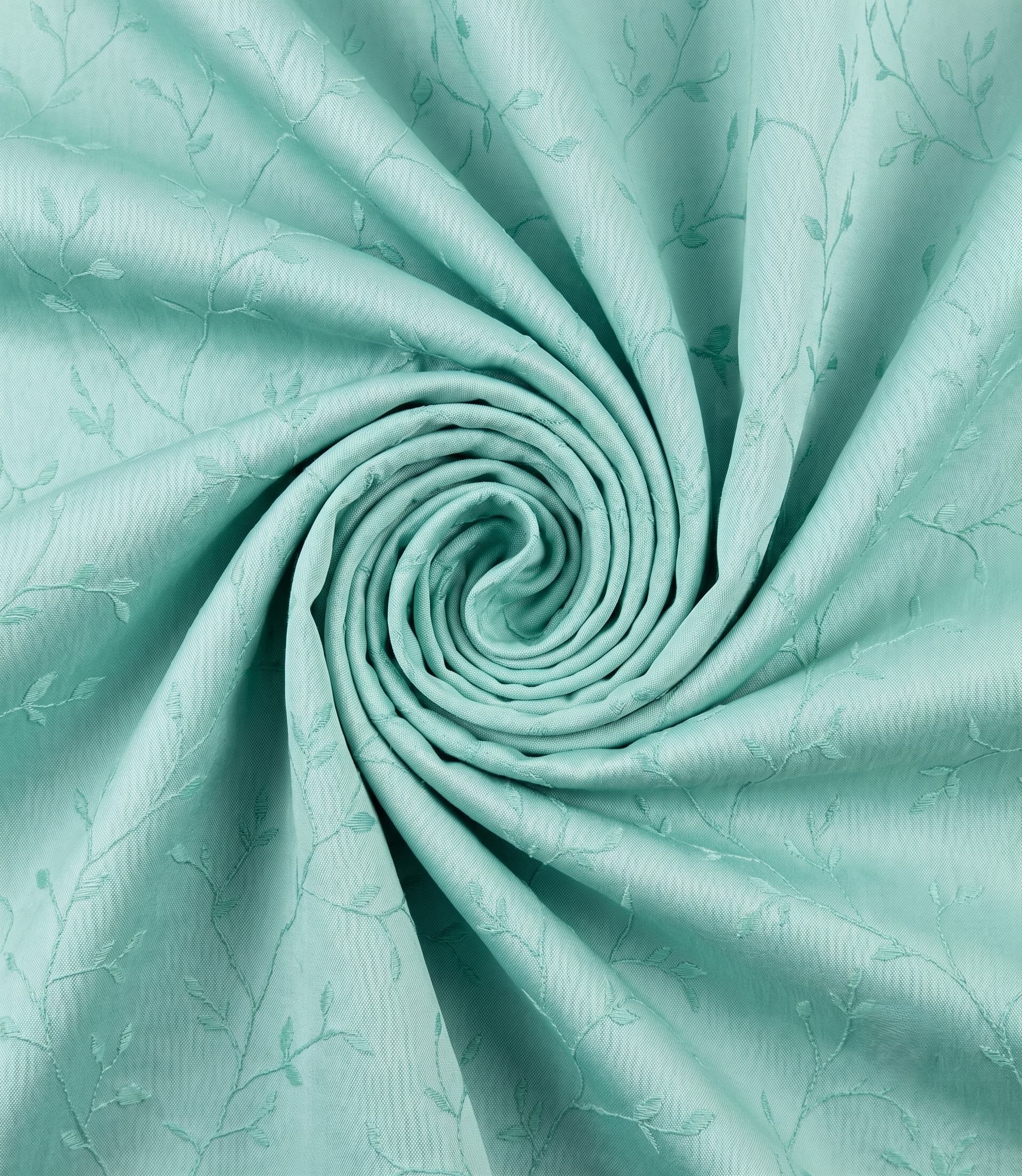 Premium Mint Green Embroidered Vine Fabric – Luxury Textured Satin-Soft Sage Material with Delicate Botanical Leaf Pattern for Custom Drapery, Curtains, and High-End Accent Upholstery