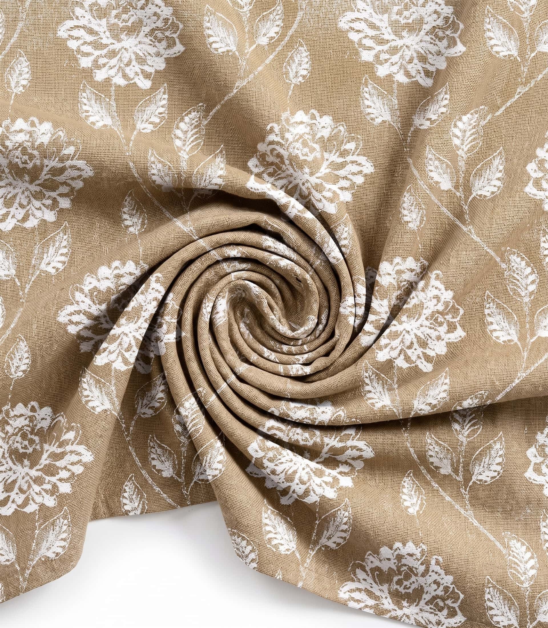 Premium Floral Print Linen Fabric – Warm Taupe Botanical Textile by the Yard for Custom Upholstery, Curtains, Drapery, and Home Décor Crafts (Includes Free Shipping & Sample Swatch Service)