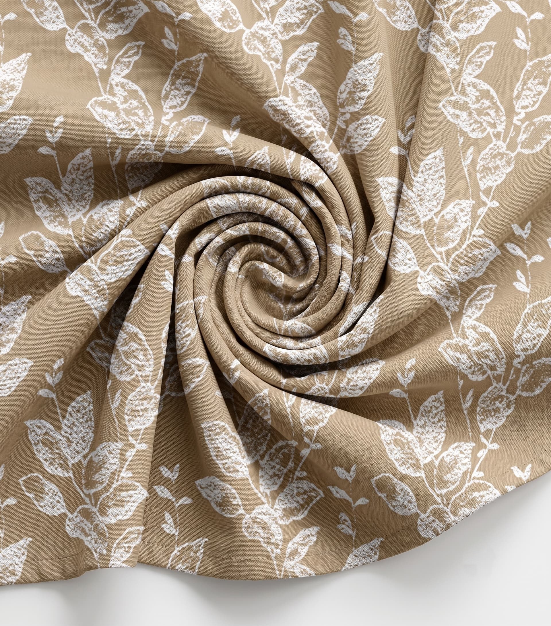 Premium Meadow Leaf Silhouette Linen Curtain Fabric in Soft Oatmeal – Custom Made Window Drapes with Free Professional Home Design Consultation and Full Installation Services