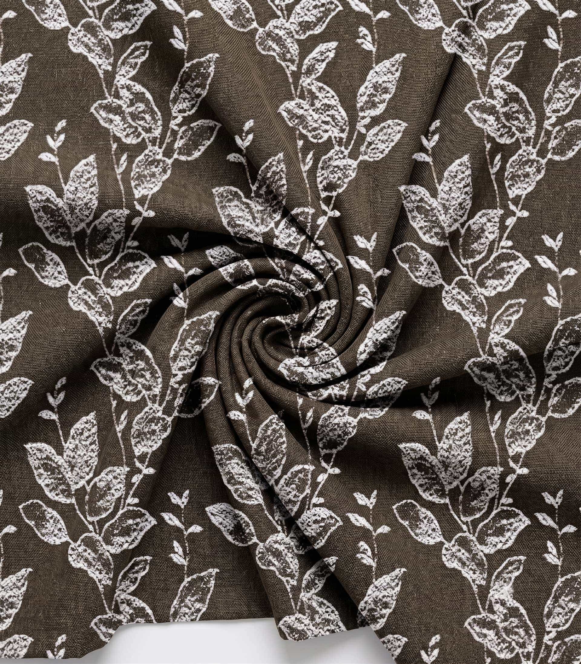Premium Espresso Brown Leaf Silhouette Linen Curtain Fabric – Custom Made Window Drapes with Free In-Home Design Consultation and Professional Installation Services