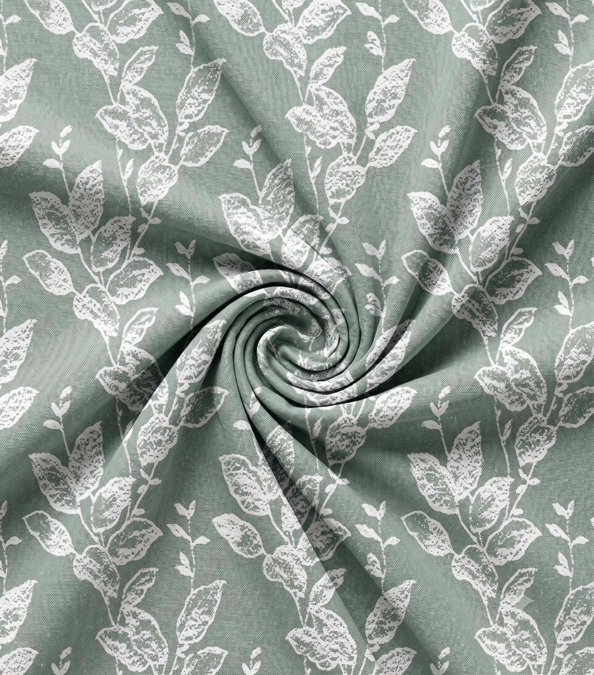 Premium Sage Green Leaf Silhouette Linen Curtain Fabric – Custom Made Window Drapes with Free In-Home Design Consultation and Full Installation Services