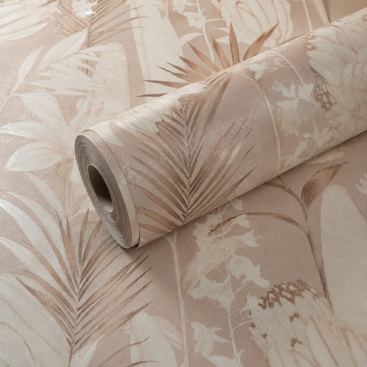 Premium Beige Tropical Botanical Wallpaper | Luxury Neutral Palm Leaf & Floral Designer Wall Covering for Living Room, Bedroom, Hotel, Office & Modern Interior Décor with Free Consultation & Installation