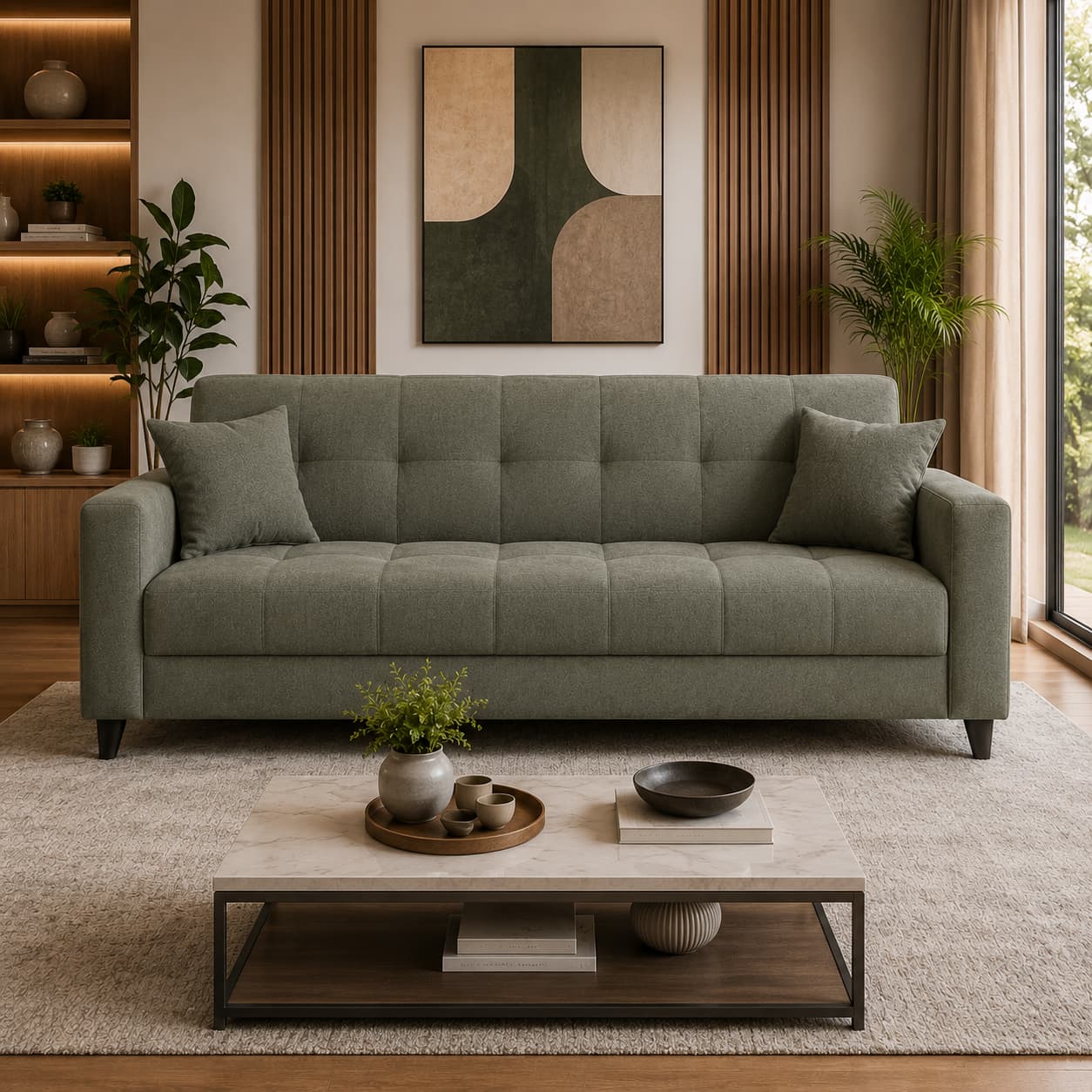 Premium Upholstered Living Room Couch Sofa with High Density Foam Cushions | Contemporary Designer Sofa for Home, Apartment & Office