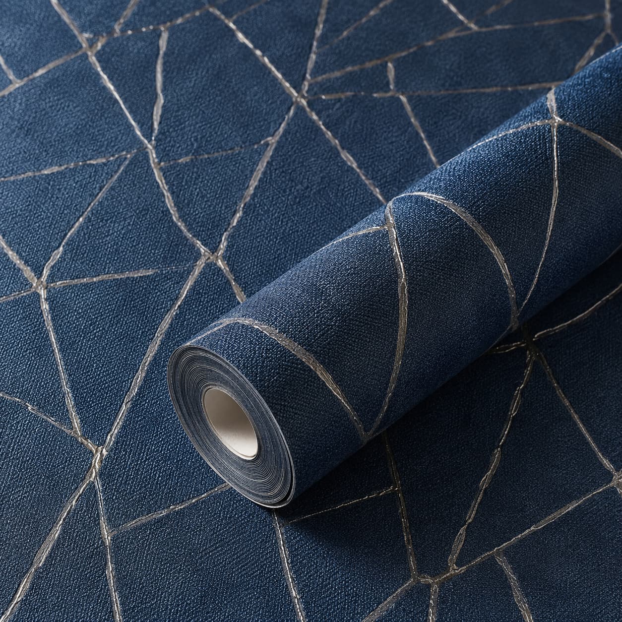 Luxury Navy Blue Geometric Metallic Texture Wallpaper | Premium Embossed Modern Designer Wall Covering for Living Room, Bedroom, Office & Feature Walls
