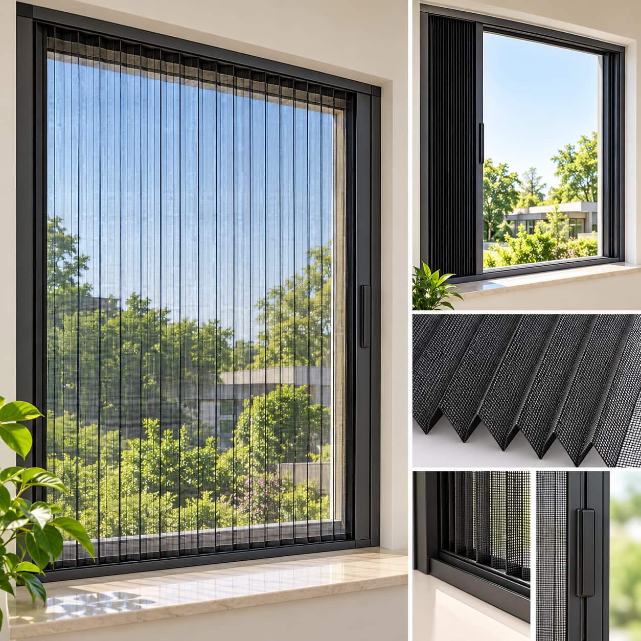Premium Retractable Pleated Mosquito Mesh Window System – Aluminium Frame Folding Insect Screen with Smooth Sliding Mechanism for Home, Bedroom, Kitchen, Balcony & Office Windows