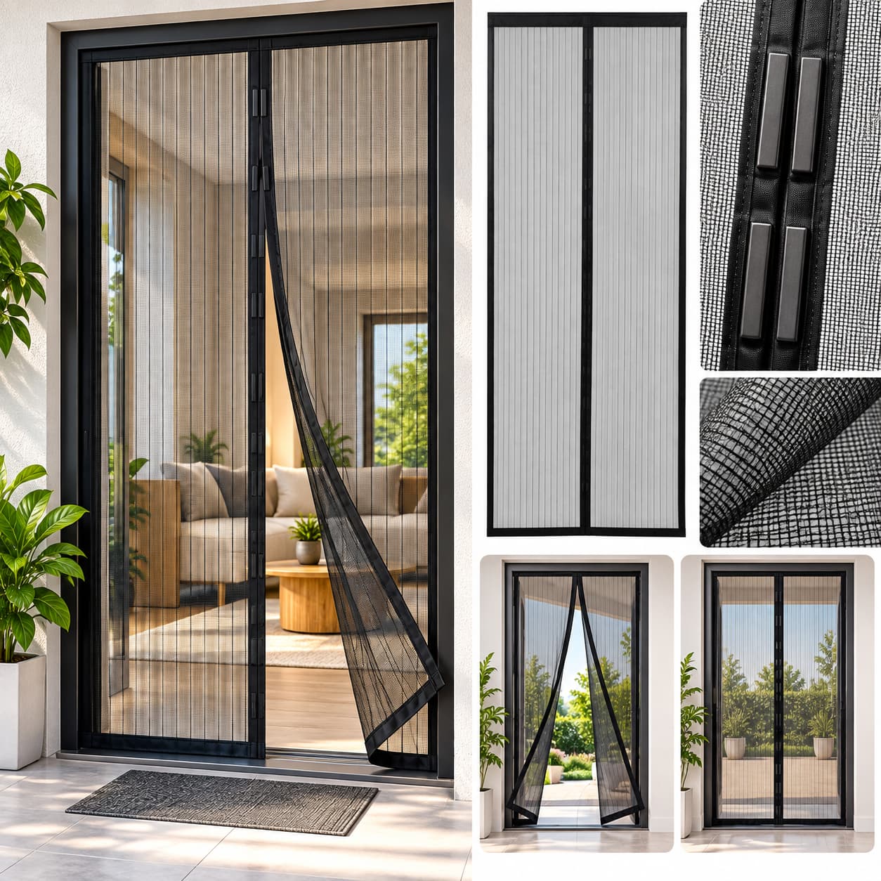 Premium Magnetic Mosquito Mesh Door Screen – Self-Closing Magnetic Insect Net with Fine Breathable Mesh for Main Door, Balcony, Bedroom, Kitchen, Patio & Home Entrance – Custom Size Mosquito Protection Screen