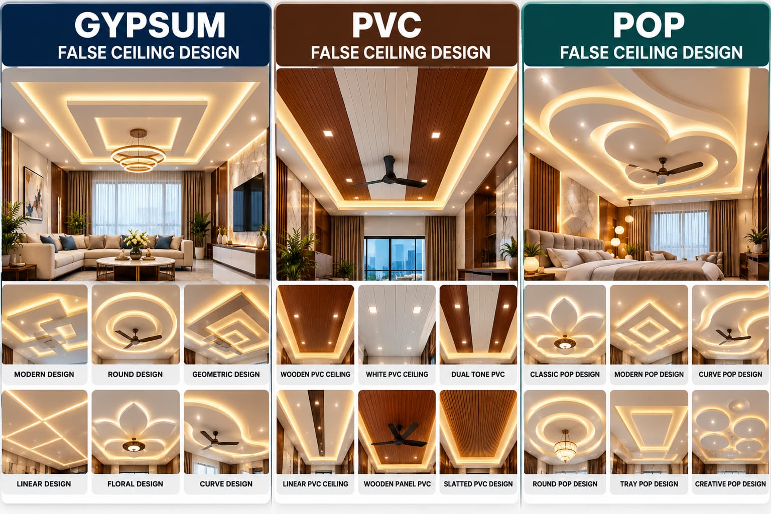 False Ceiling Design & Installation Services – Gypsum, PVC & POP Ceiling Solutions