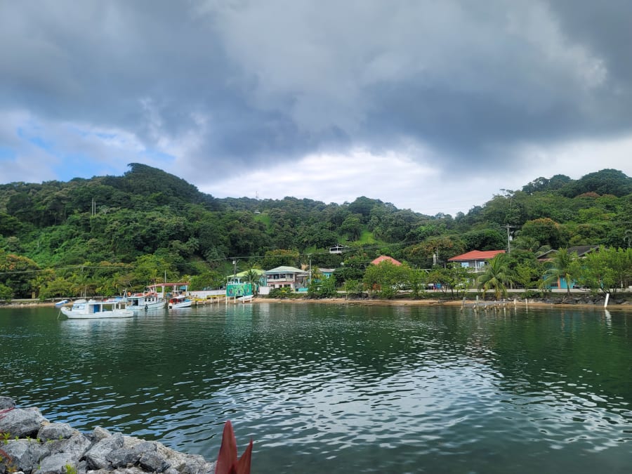 The view walking out of the Port of Roatán, Coxen Hole