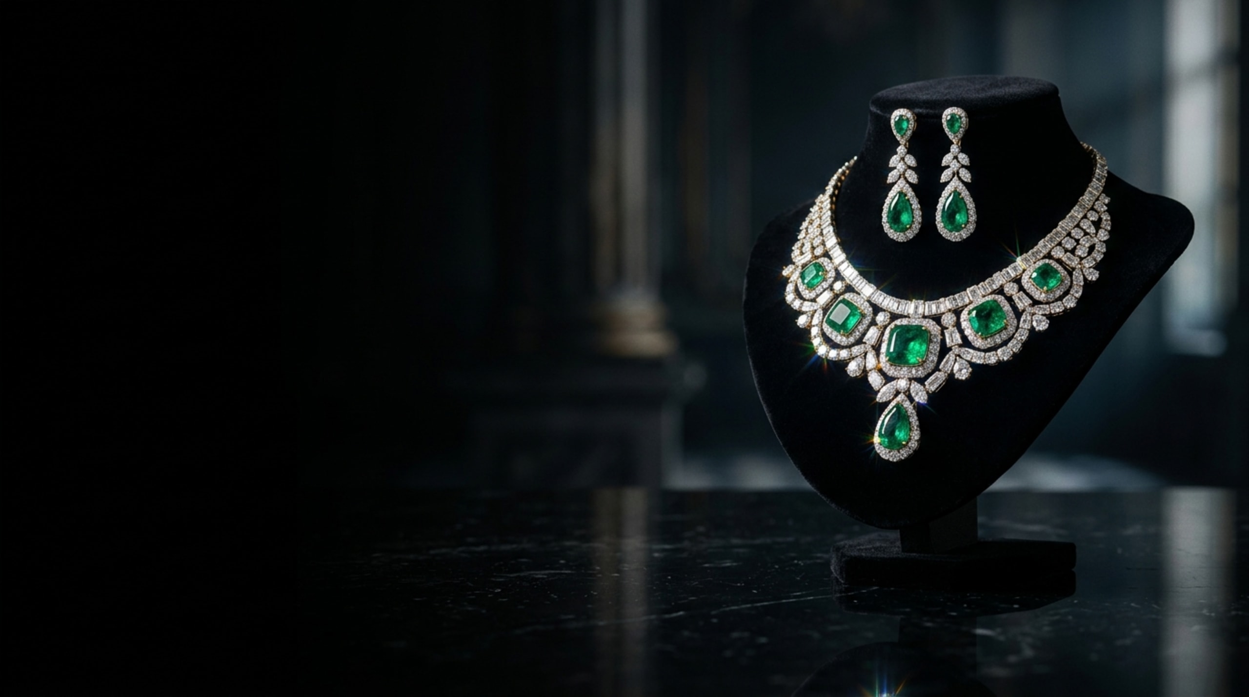 FAB Haute Joaillerie Masterpiece Diamond & Emerald Royal Suite on Noir Velvet