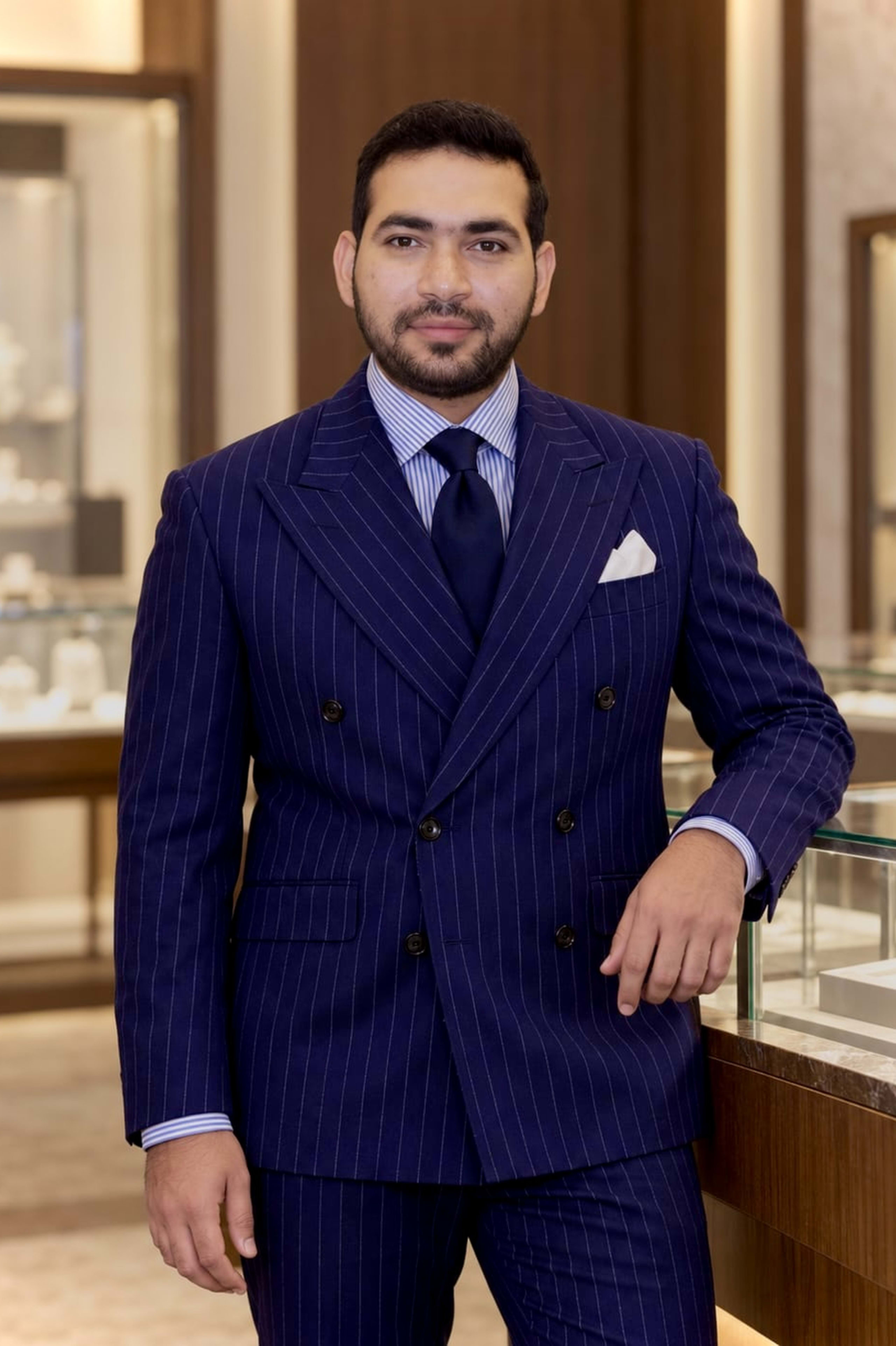 The founder of FAB Diamonds at the boutique counter
