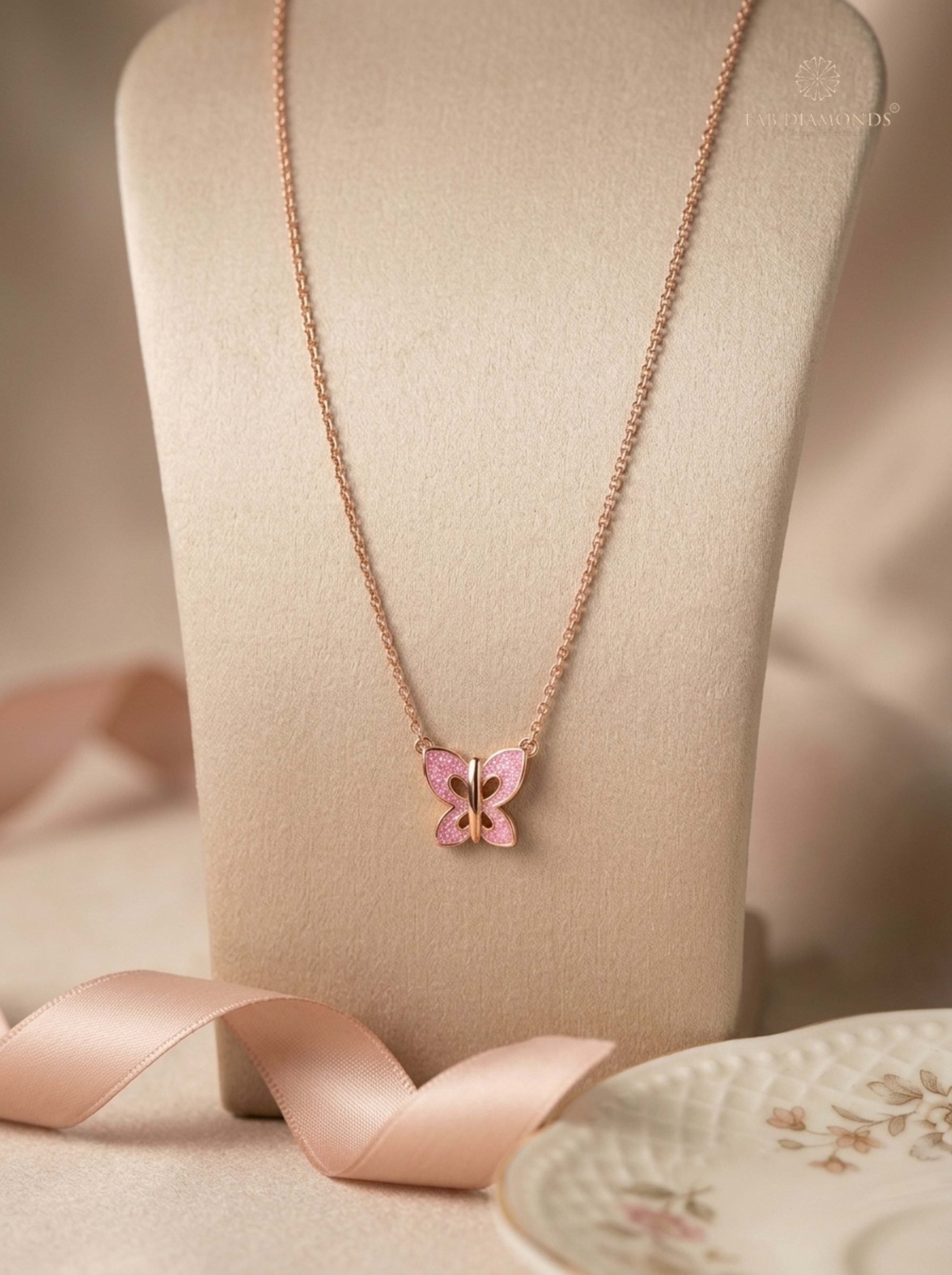 Titli Sparkle Wings Rose Gold Baby Pendant Chain on neutral presentation bust