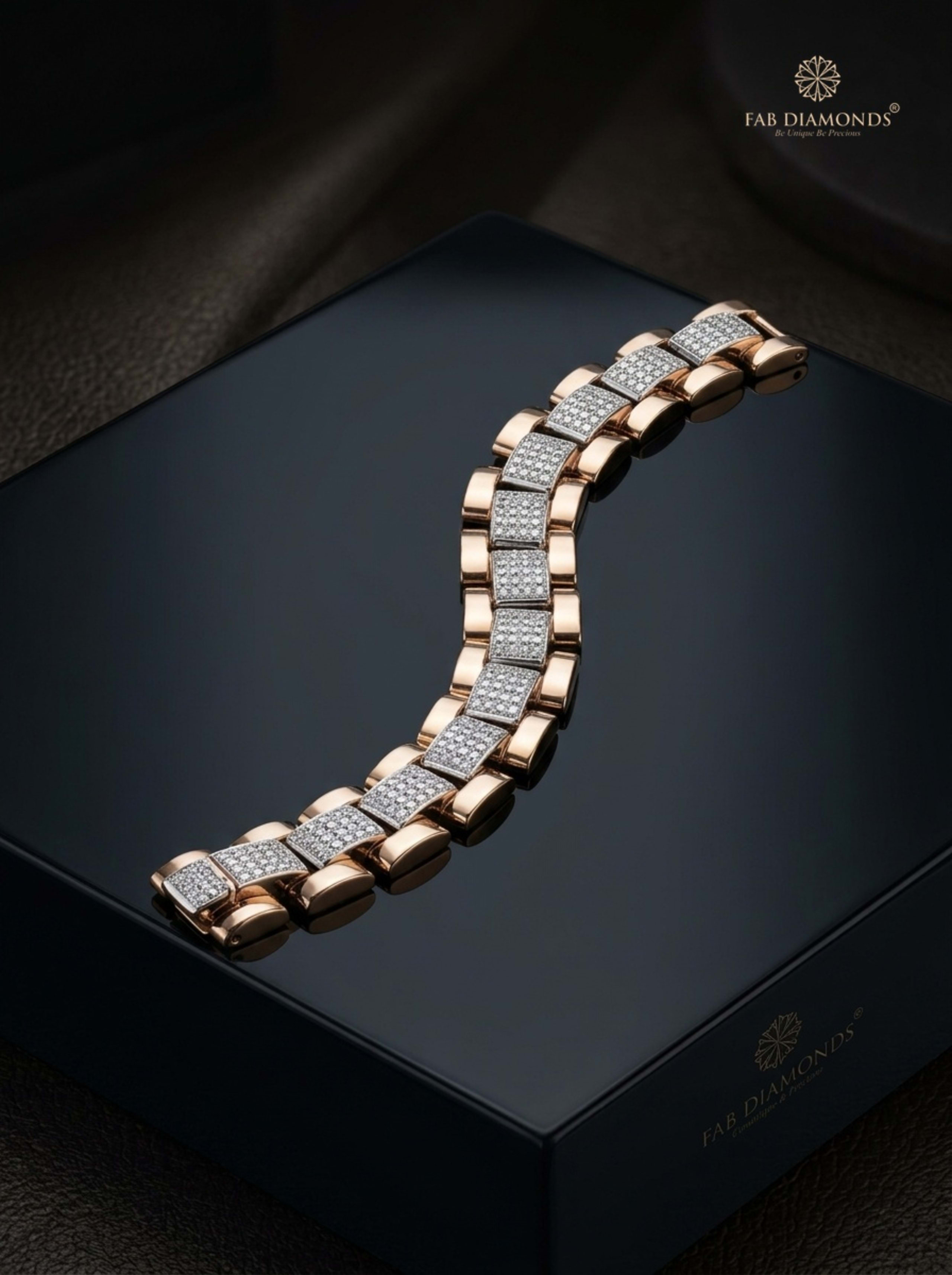 Dev Dual-Tone Diamond Anchor Curb Bracelet showcased on velvet pad
