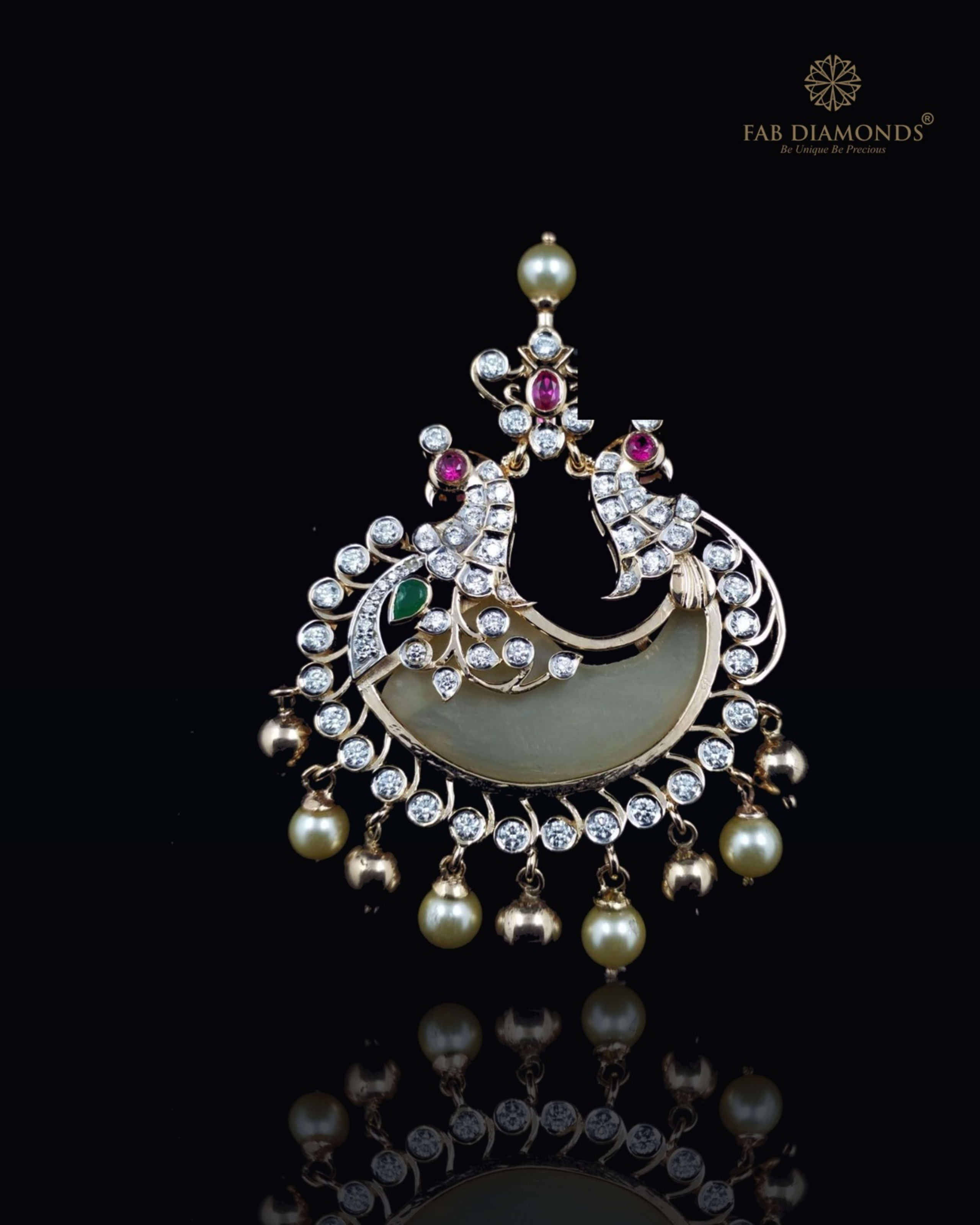 Mayura crescent peacock jade claw pendant on museum obsidian black velvet plinth