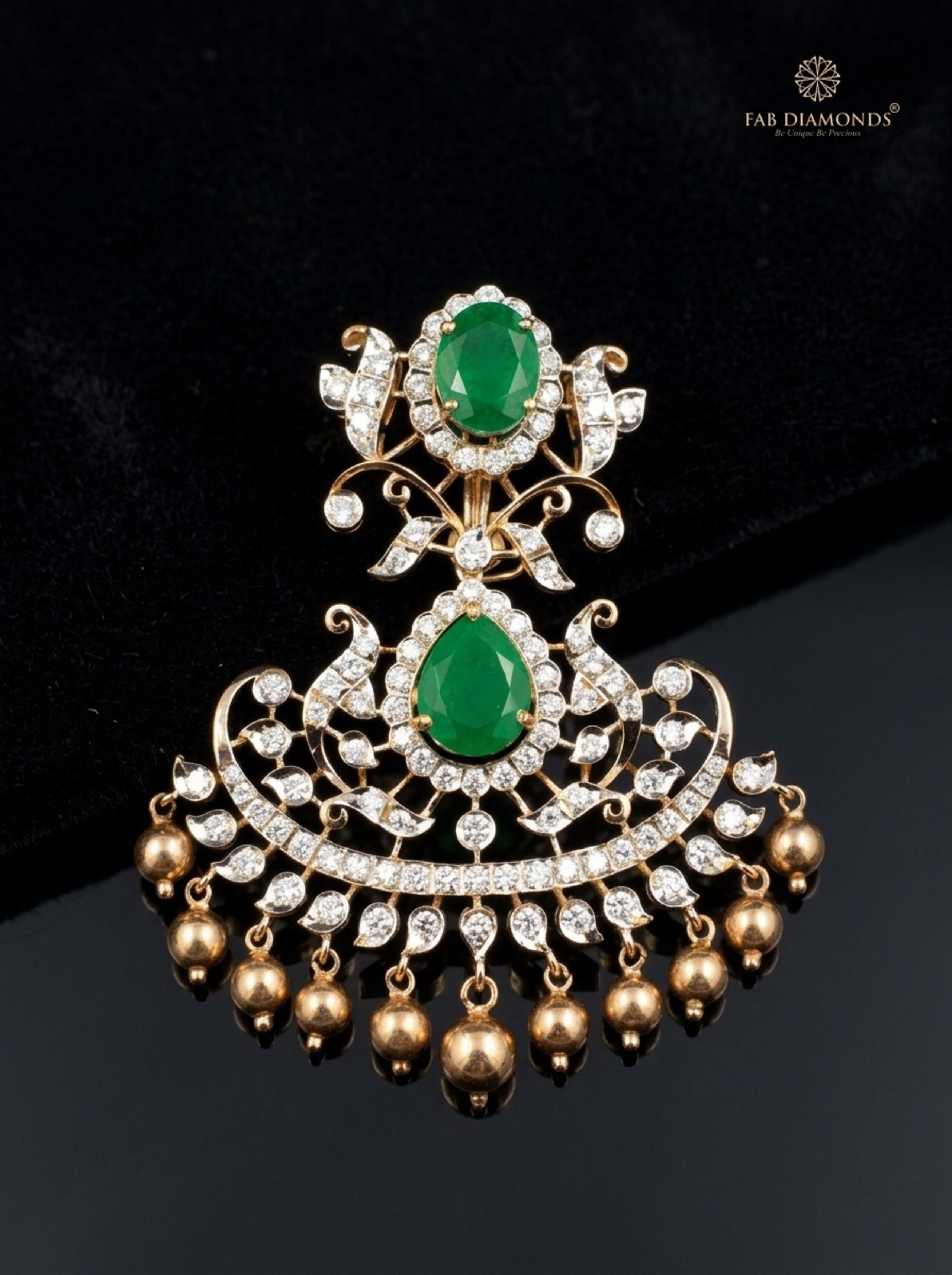 Roshni marquise ruby and emerald chandelier pendant floating in gilded baroque mirror frame