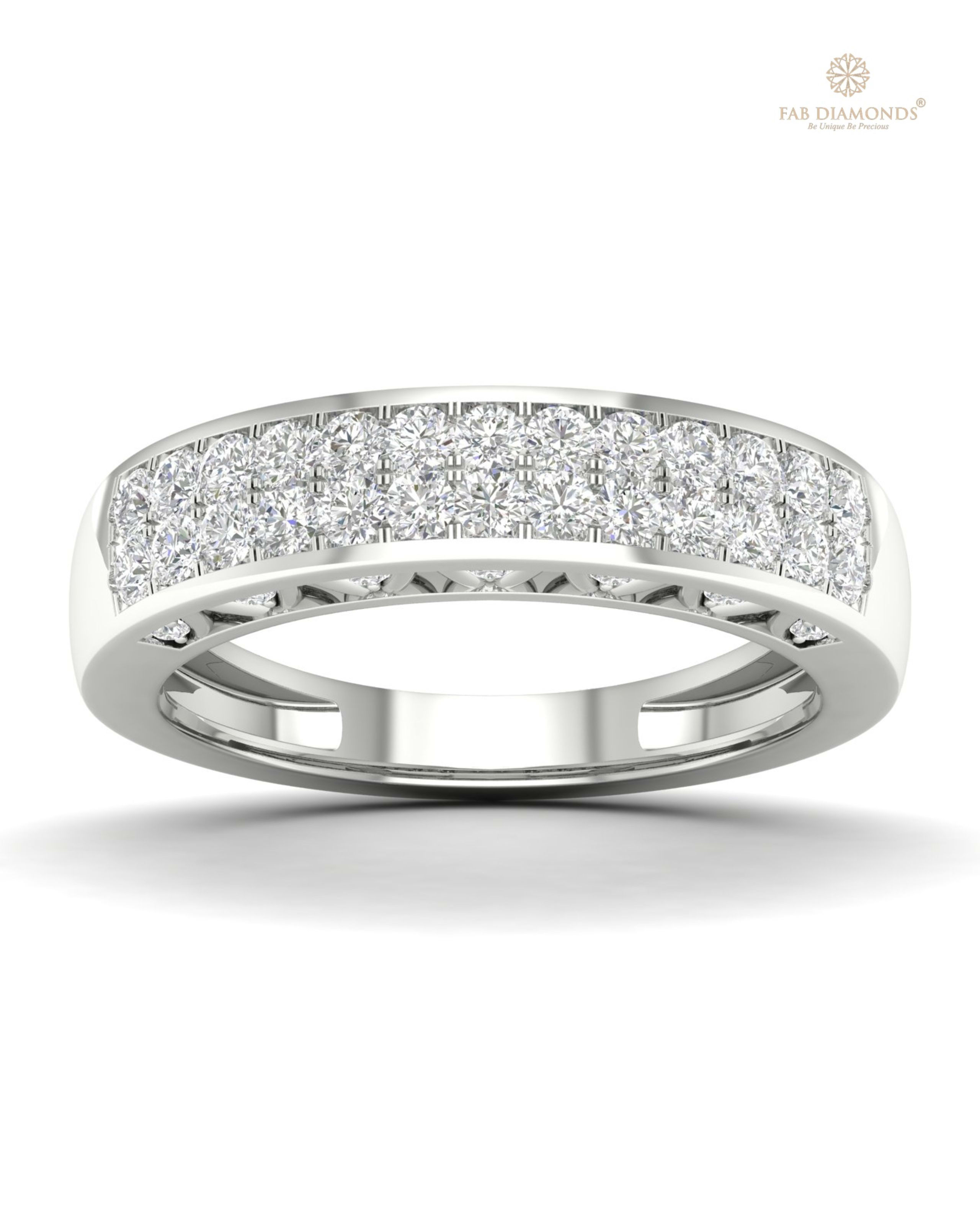 The RA03590 diamond engagement ring on white atelier plate with FAB hallmark