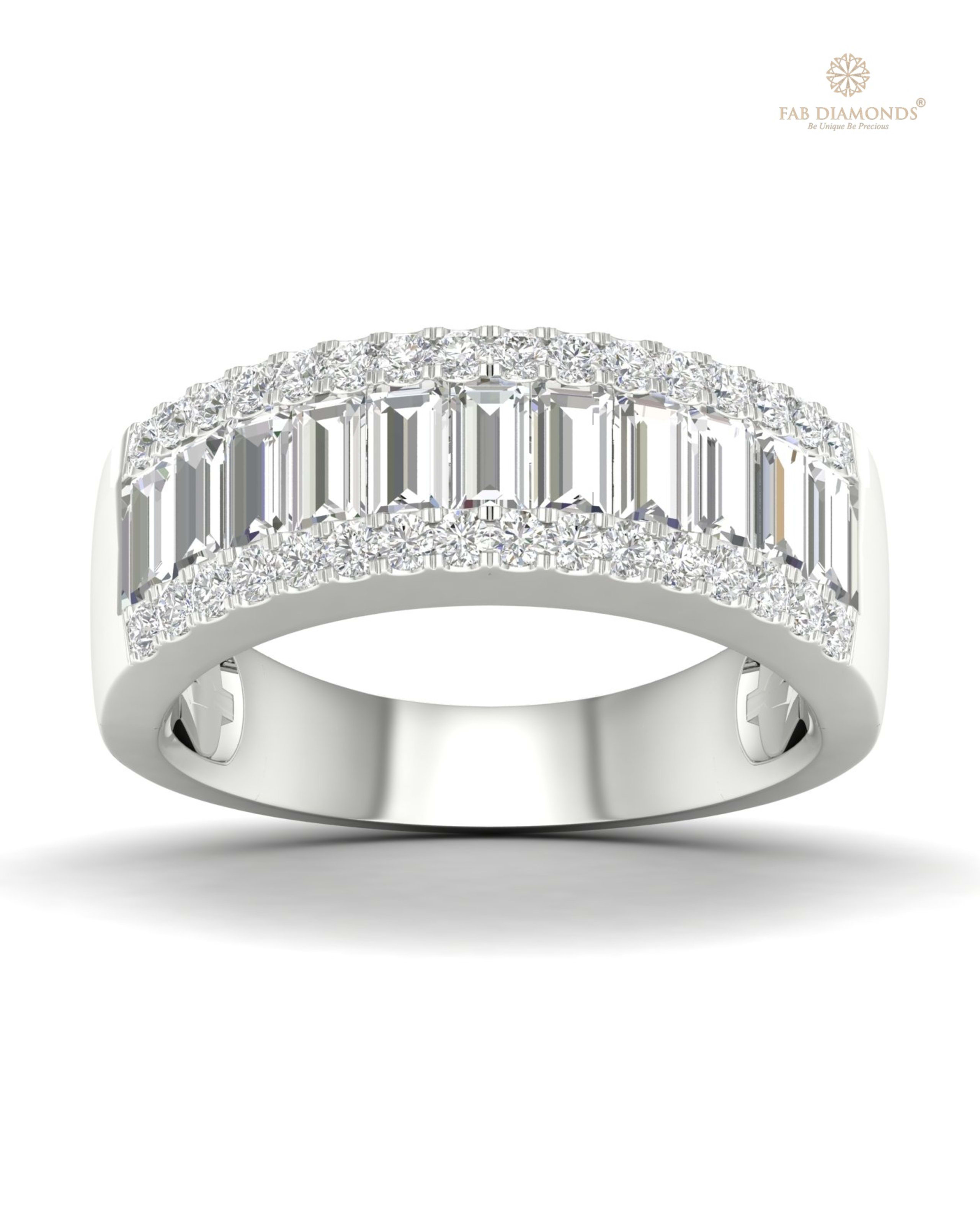 The RA04833 diamond engagement ring on white atelier plate with FAB hallmark
