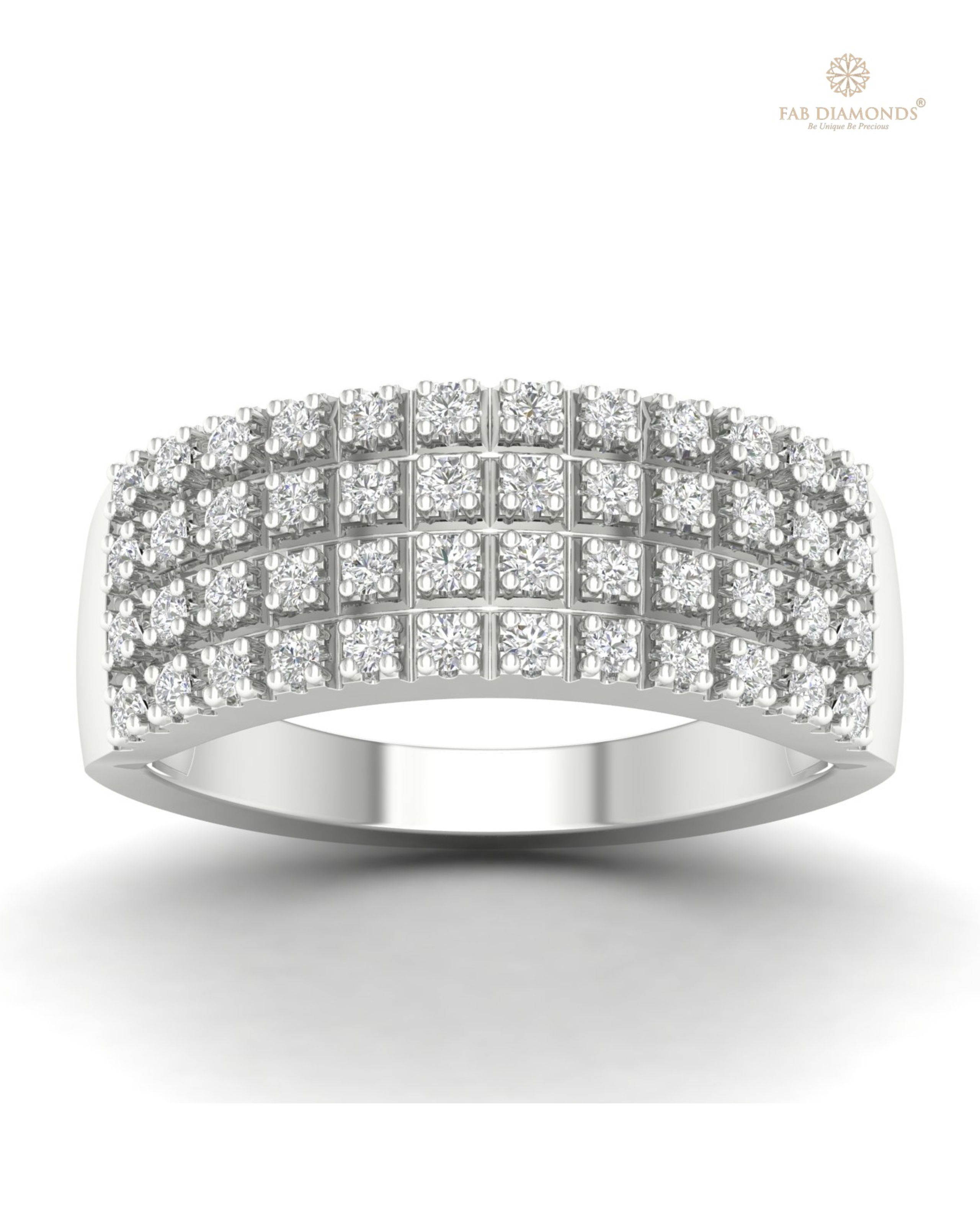 The RA04985 diamond engagement ring on white atelier plate with FAB hallmark