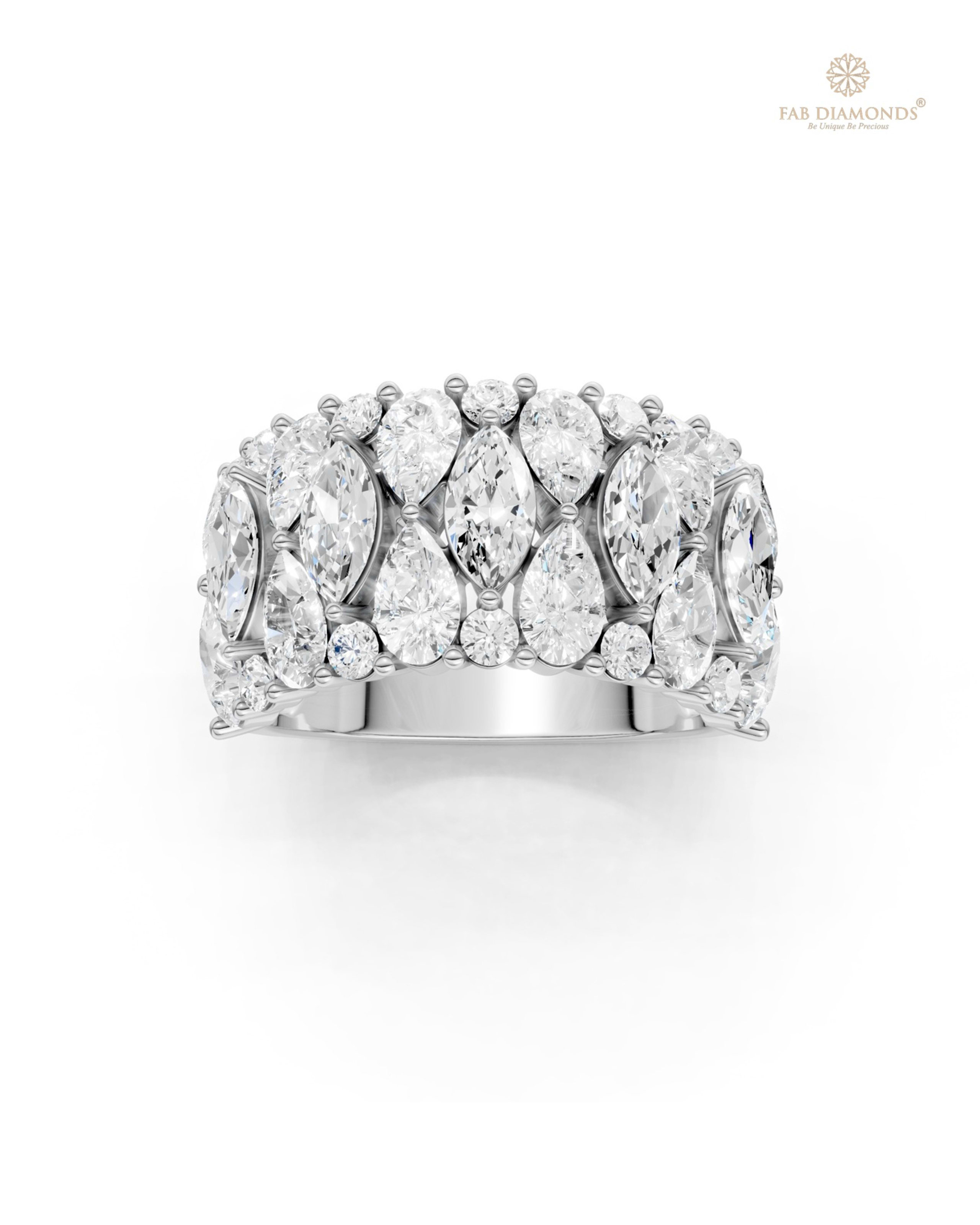 The RA18795 diamond cocktail & statement ring on white atelier plate with FAB hallmark