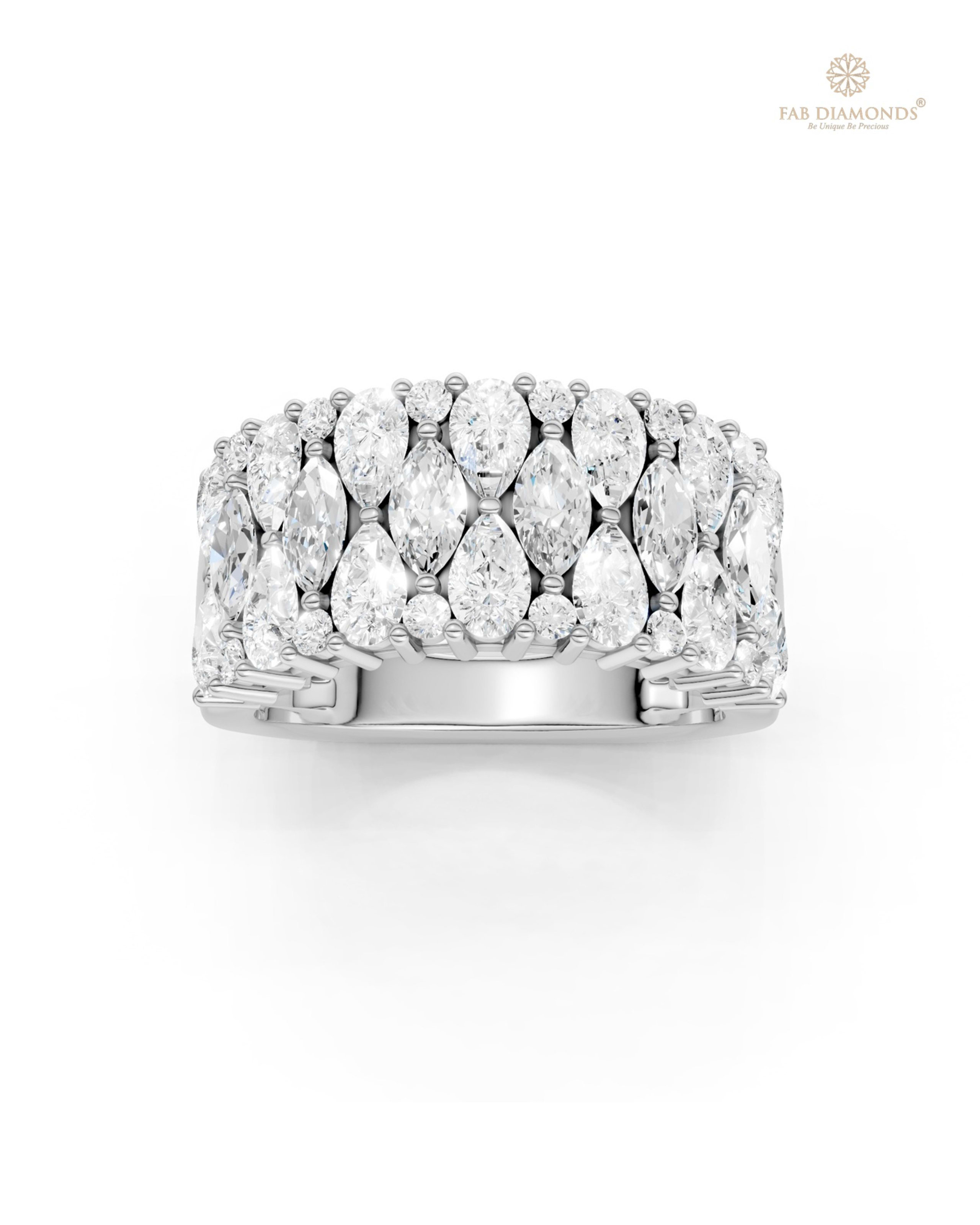 The RA19237 diamond engagement ring on white atelier plate with FAB hallmark