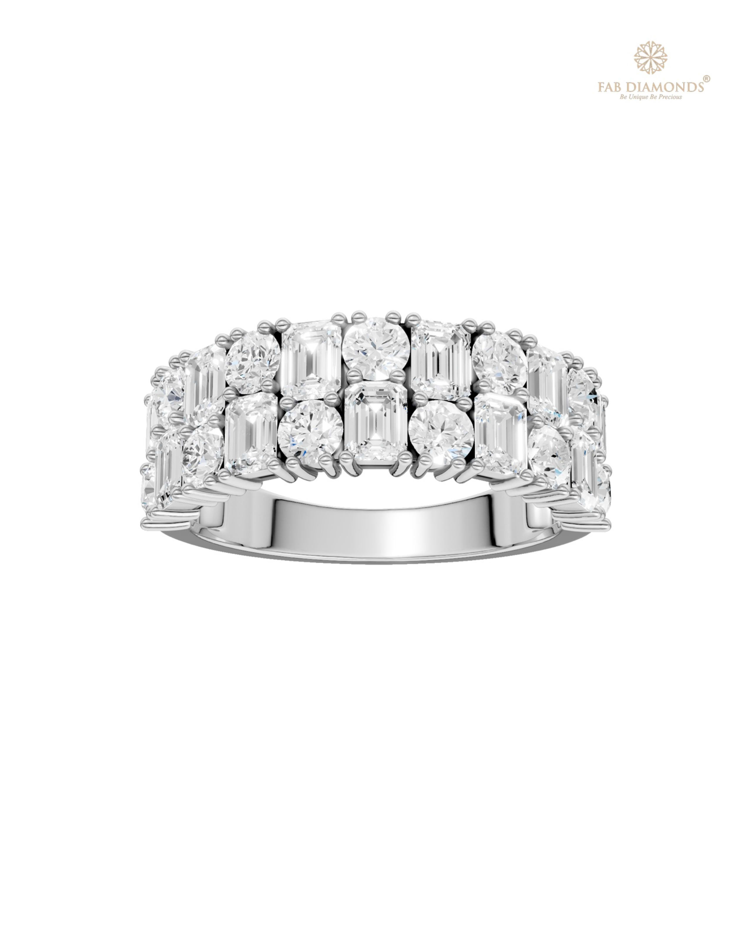 The RA19861 diamond engagement ring on white atelier plate with FAB hallmark