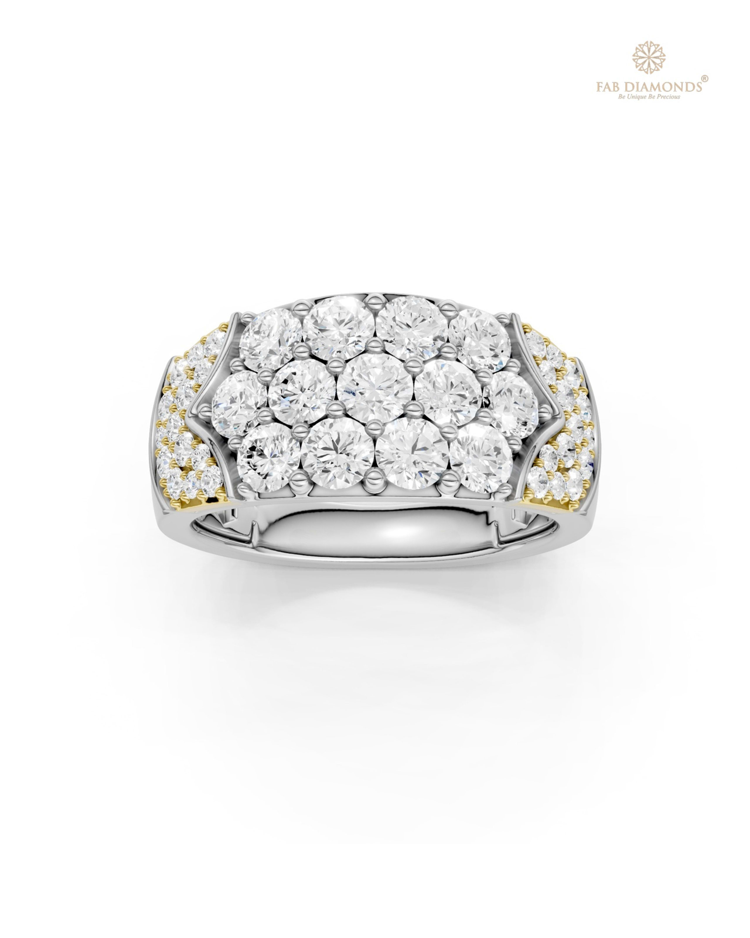 The RA19866-2 diamond engagement ring on white atelier plate with FAB hallmark